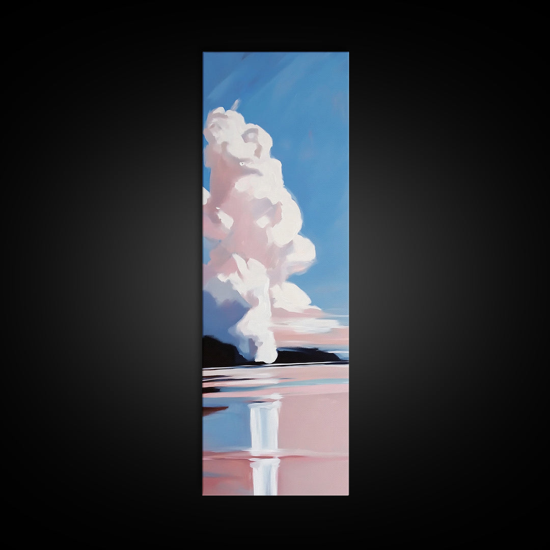 Cloud Reflection, Pink Sky, Blue Horizon, Framed Canvas Print, Minimalist Wall Art, Modern Decor, Living Room Art, Nature Print