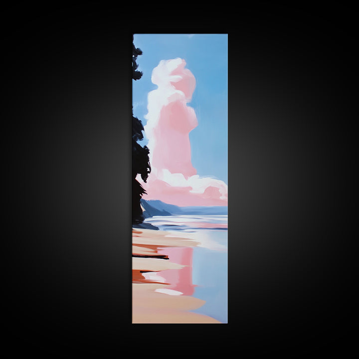 Pink Cloud Beach, Dreamy Seascape, Pastel Ocean Art, Coastal Wall Decor, Aesthetic Art, Bedroom Art, Canvas Print