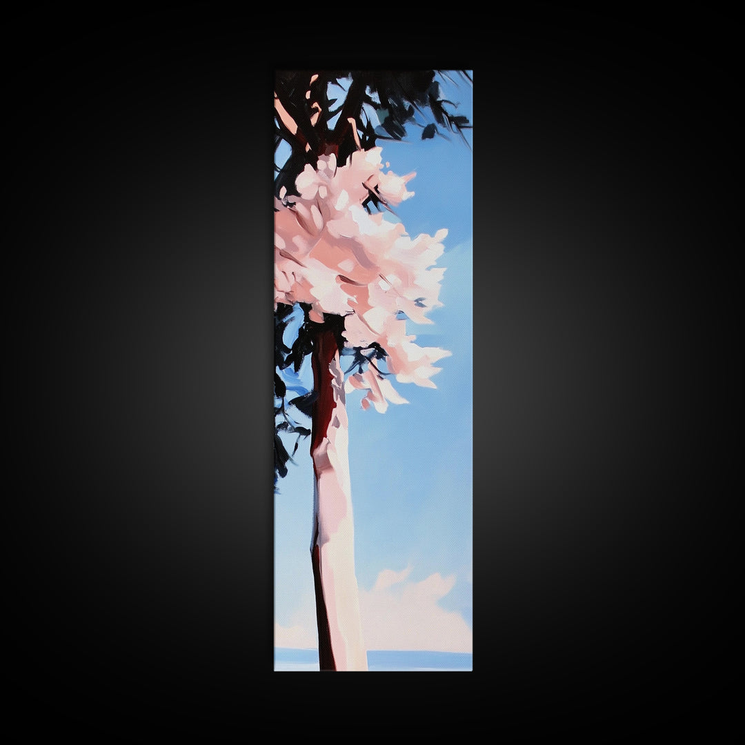 Cherry Blossom Tree, Spring Nature Art, Pink Floral Landscape, Modern Minimalist, Home Office Art, Framed Canvas Print