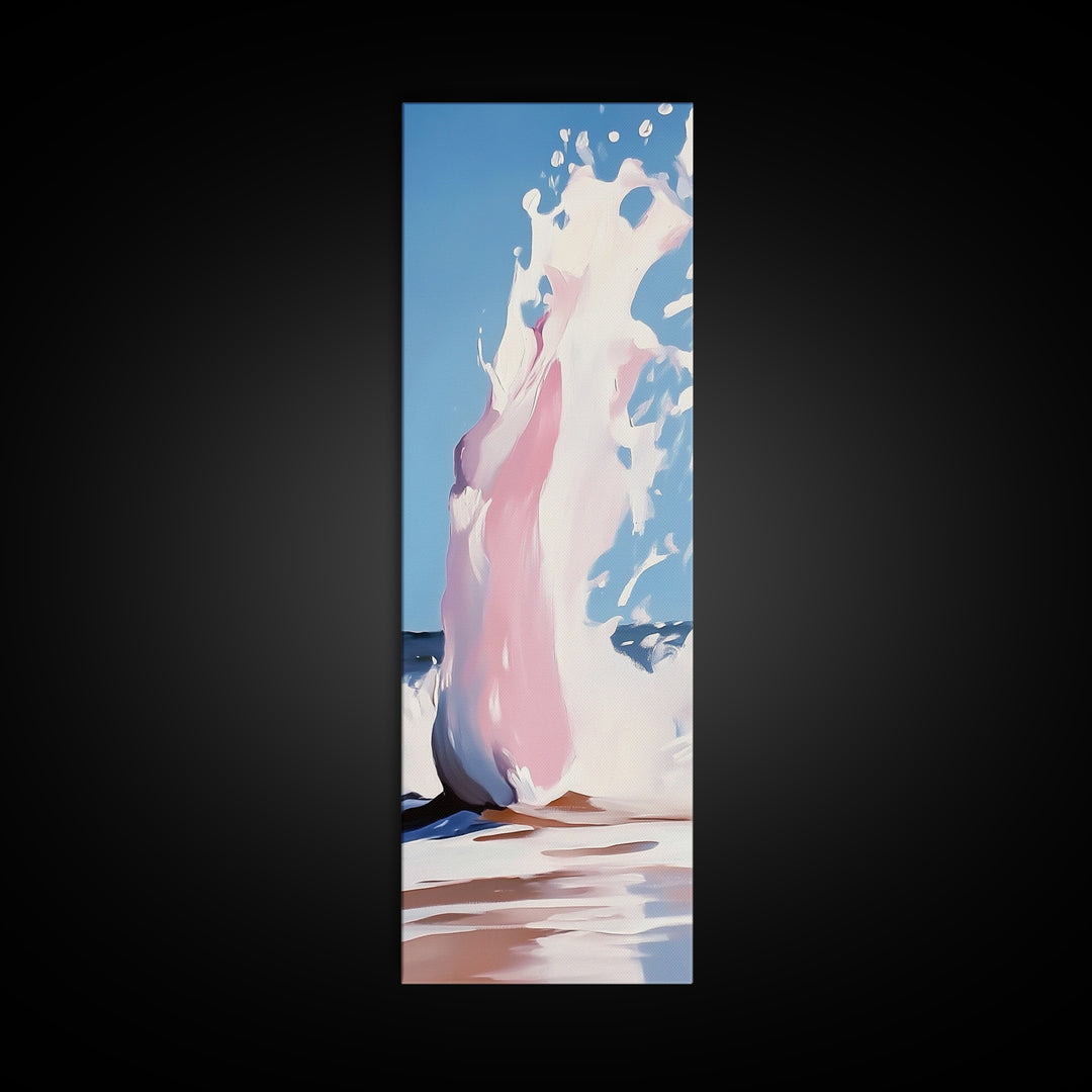 Ocean Wave Splash, Coastal Decor, Pink Beach Art, Framed Canvas Print, Modern Seascape, Minimalist Art, Bathroom Wall Art