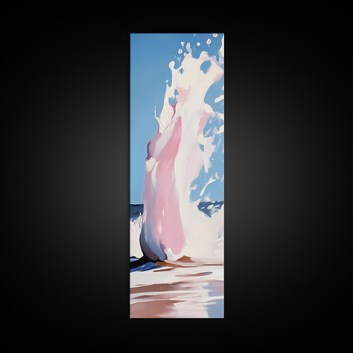 Ocean Wave Splash, Coastal Decor, Pink Beach Art, Framed Canvas Print, Modern Seascape, Minimalist Art, Bathroom Wall Art