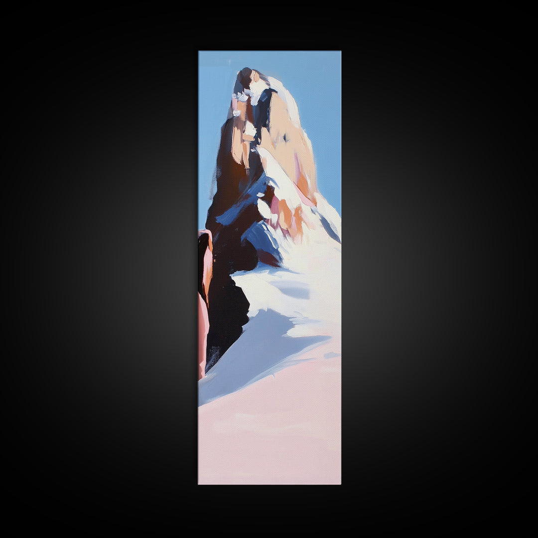 Mountain Modern Landscape, Snowy Peak, Framed Canvas Print, Contemporary Wall Art, Living Room Wall Art, Elegant Fine Art