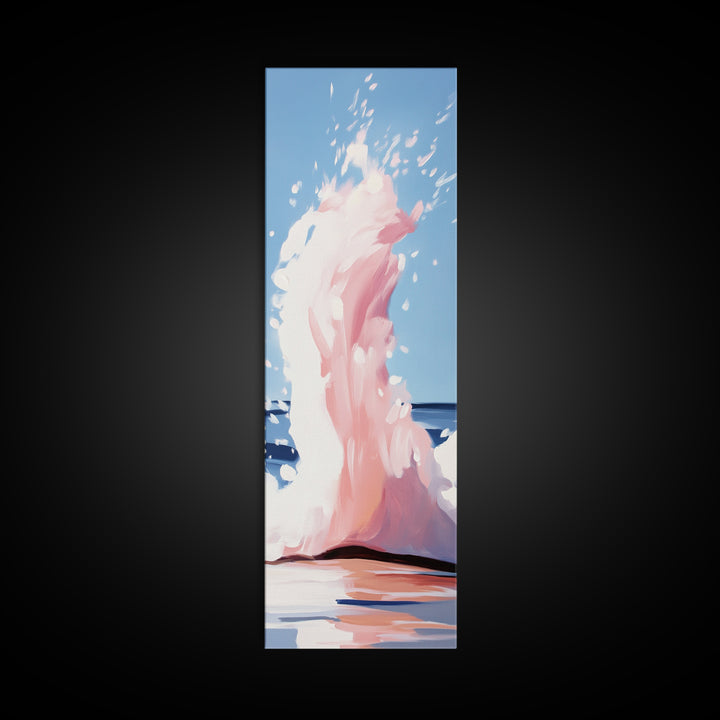 Ocean Splash, Coastal Abstract, Surreal Wave, Framed Canvas Print, Minimalist Seascape, Living Room Wall Art, Dreamy Blue and Pink