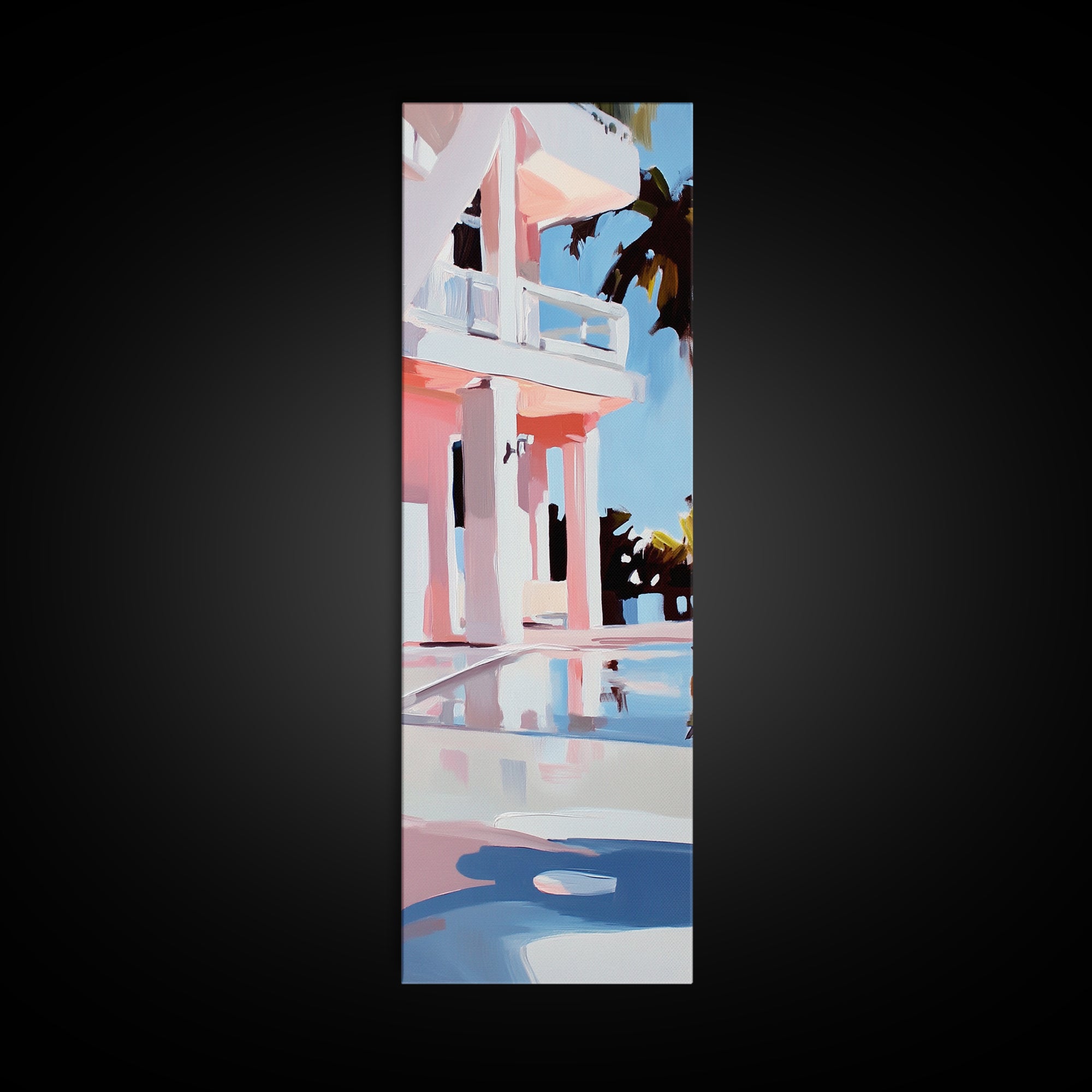 Modern Villa, Coastal Home, Palm Tree Art, Framed Canvas Print, Contemporary Architecture, Living Room Wall Art, Tropical Decor