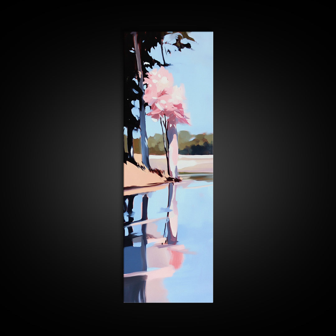 Cherry Blossom Reflection, Peaceful Nature Scene, Pastel Wall Art, Canvas Print, Bedroom Decor, Elegant Minimalist Art, Zen Aesthetic