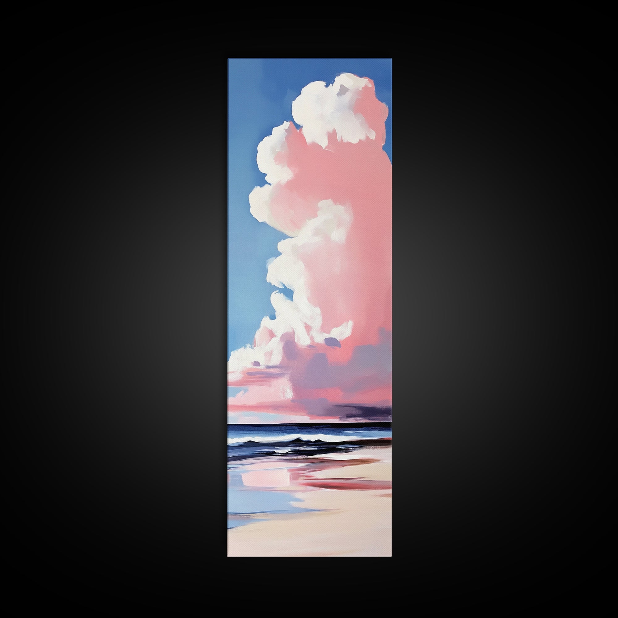 Pink Clouds, Coastal Sky, Beach Serenity, Canvas Print, Pastel Wall Art, Minimalist Painting, Bedroom Decor, Dreamy Art, Gift