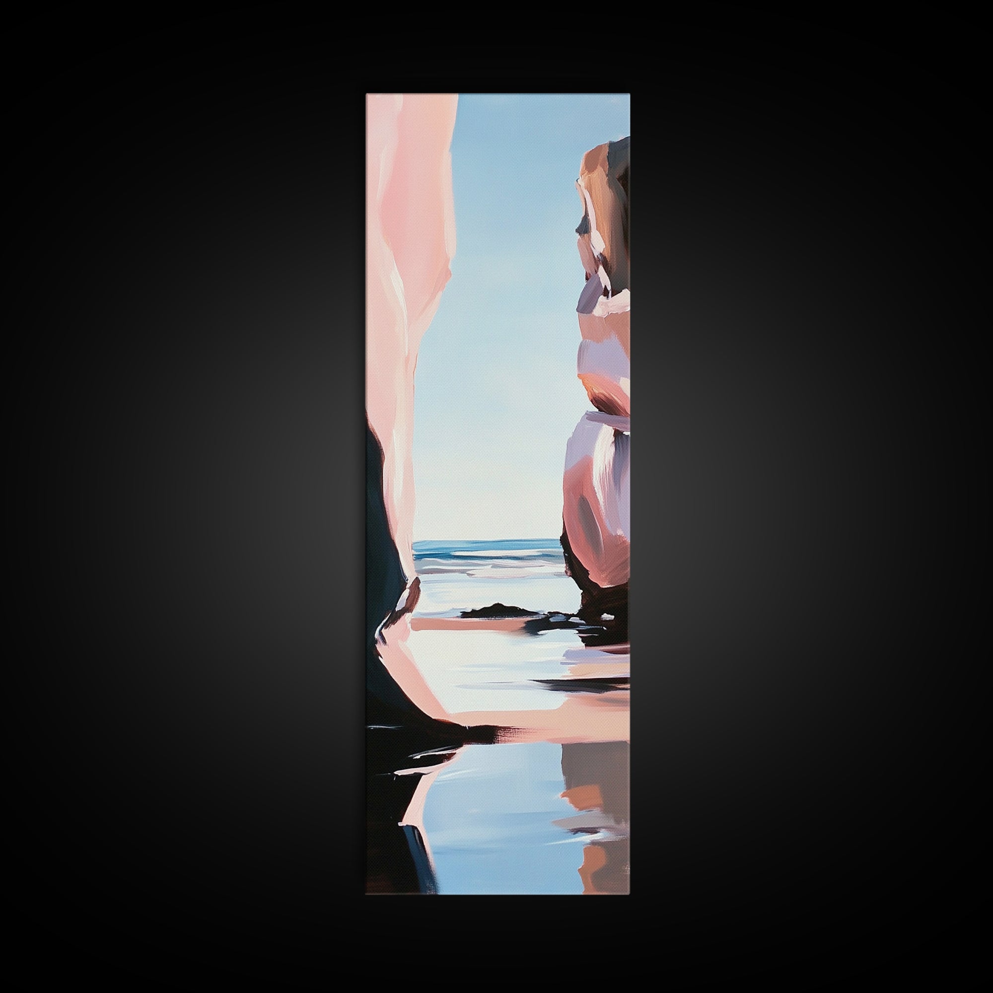 Coastal Rock, Ocean Reflections, Framed Canvas Print, Seaside Cliff Art, Beach House Decor, Minimalist Seascape, Relaxing Wall Art