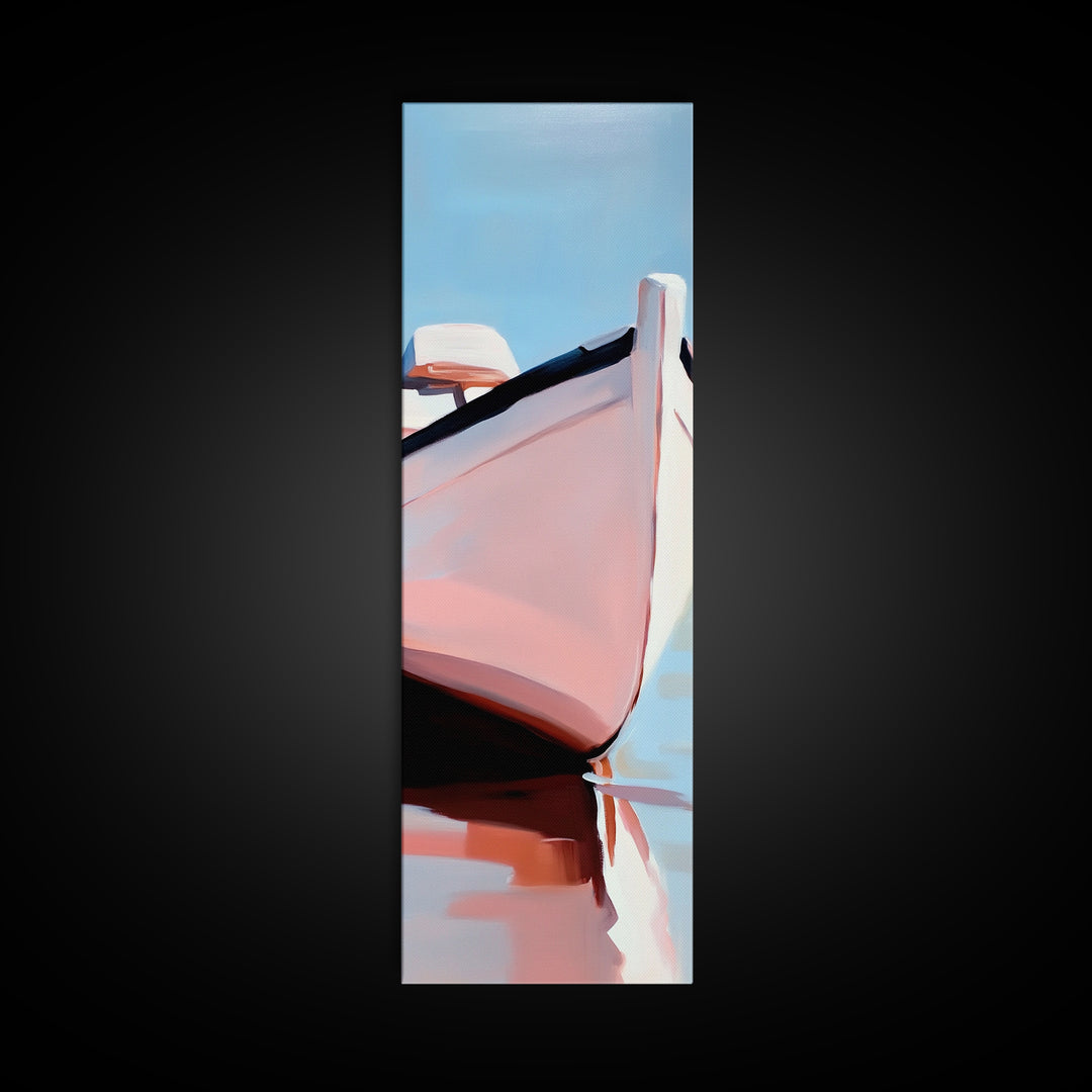 Nautical Escape, Coastal Boat Painting, Soft Pastel Seascape, Beach House Wall Decor, Minimalist Art, Living Room Framed Canvas Print