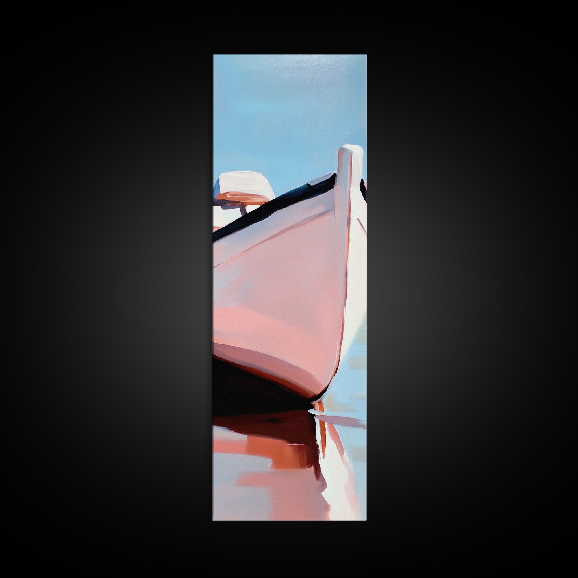 Nautical Escape, Coastal Boat Painting, Soft Pastel Seascape, Beach House Wall Decor, Minimalist Art, Living Room Framed Canvas Print