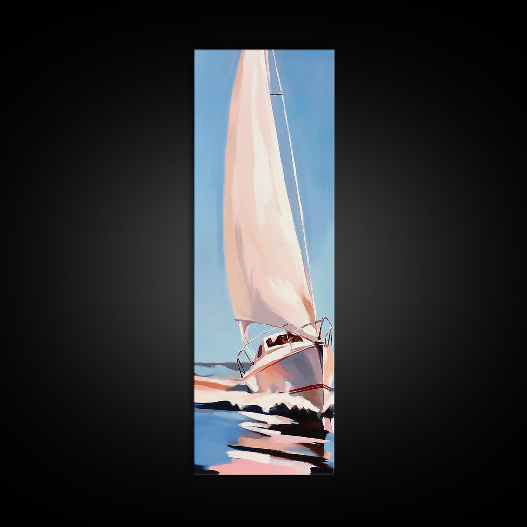 Sailing Dream, Nautical Adventure Art, Soft Pastel Seascape, Elegant Coastal Decor, Minimalist Ocean Scene, Framed Canvas Print