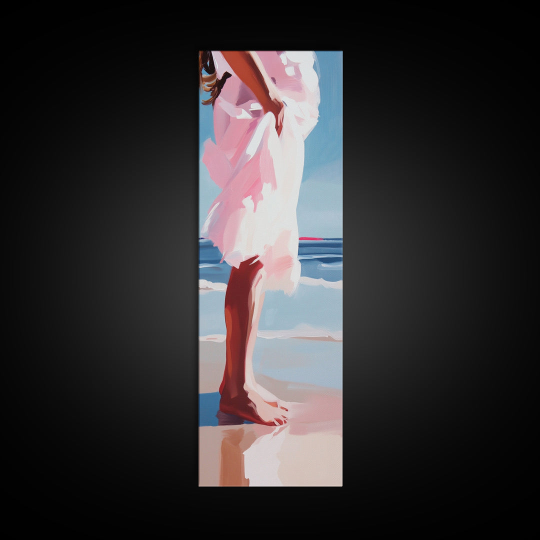 Barefoot Serenity, Ocean Breeze, Feminine Beach Art, Framed Canvas Print, Coastal Decor, Minimalist Wall Art, Bedroom Artwork