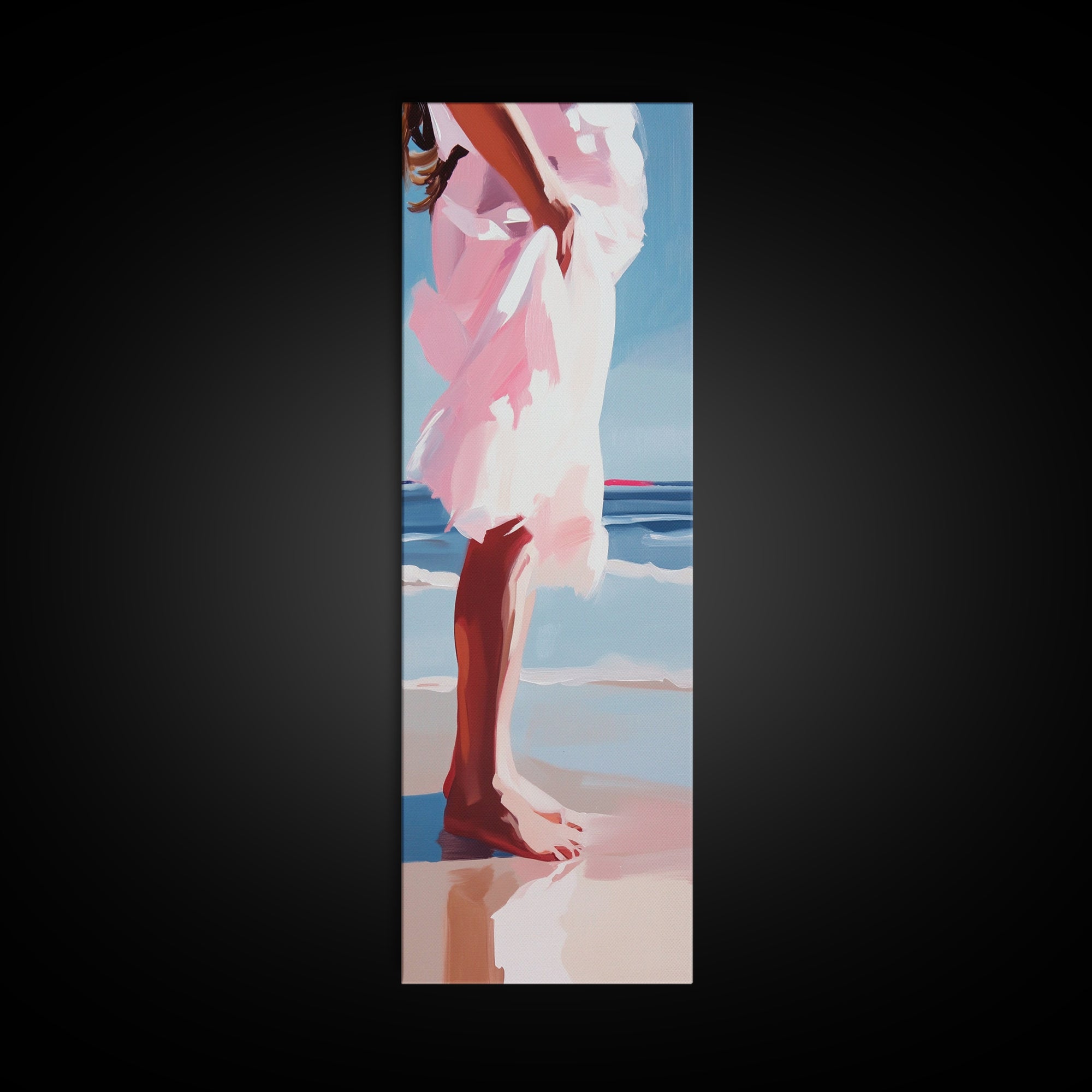 Barefoot Serenity, Ocean Breeze, Feminine Beach Art, Framed Canvas Print, Coastal Decor, Minimalist Wall Art, Bedroom Artwork