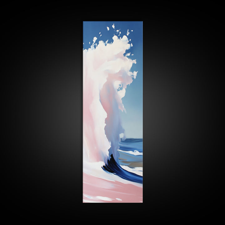 Ocean Wave, Coastal Wall Art, Abstract Seascape Painting, Beach House Decor, Modern Blue and Pink Print, Canvas Print, Living Room Wall Art