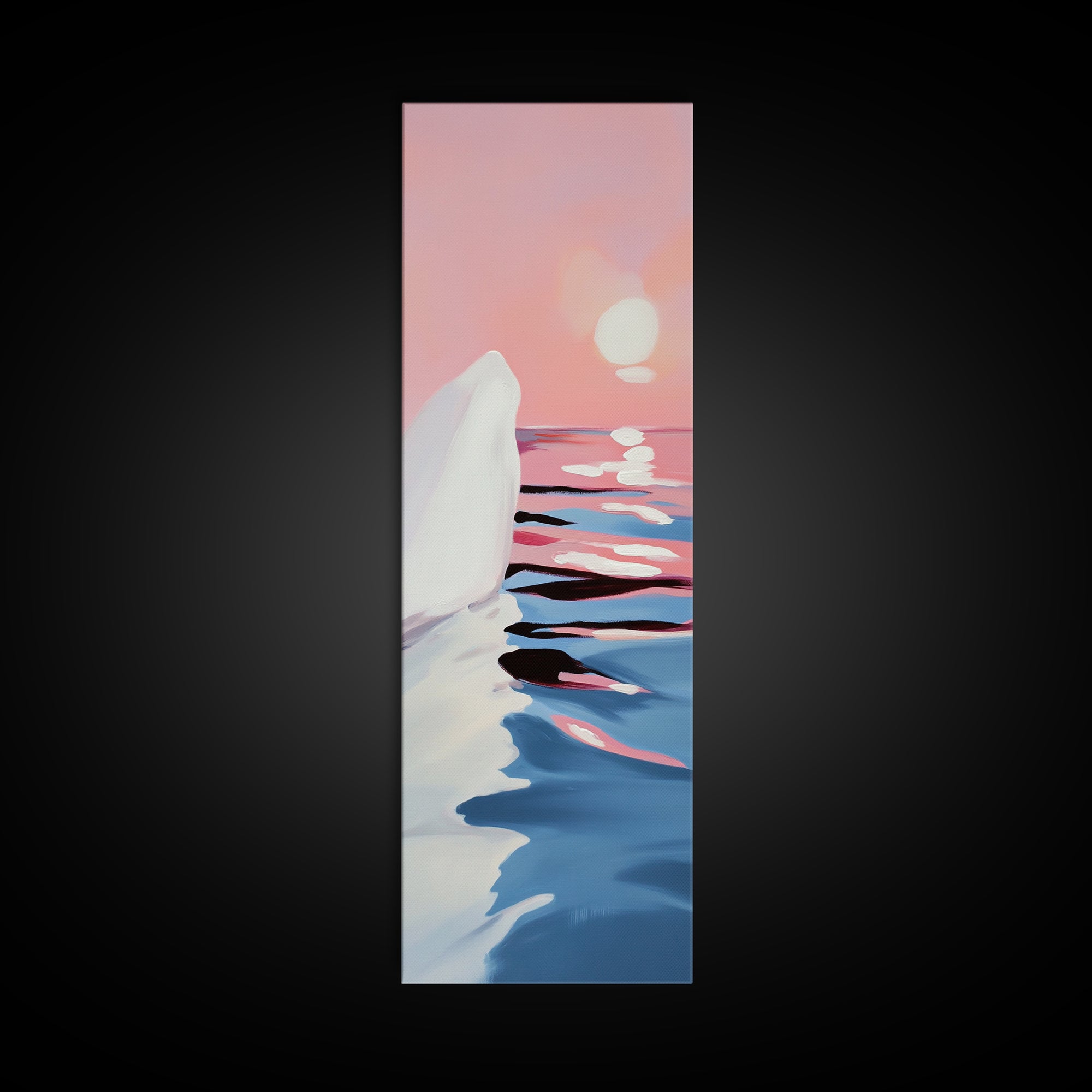 Sunset Iceberg, Arctic Landscape, Dreamy Ocean Art, Contemporary Painting, Pink Blue Decor, Bedroom Framed Canvas Print, Minimal Wall Art
