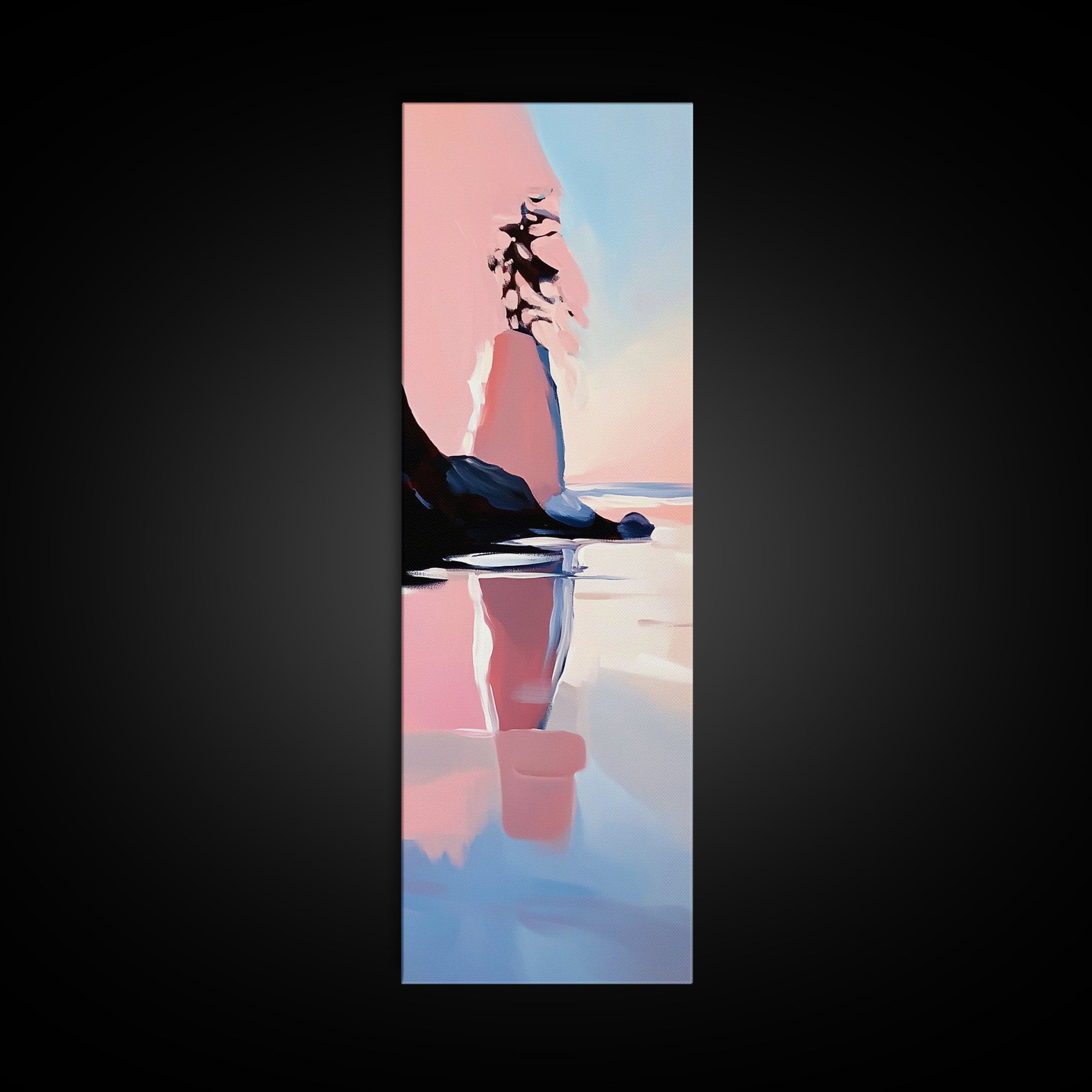 Coastal Rock, Serene Landscape, Pastel Seascape, Ocean Reflection, Boho Wall Art, Nature Inspired Framed Canvas Print, Living Room Decor