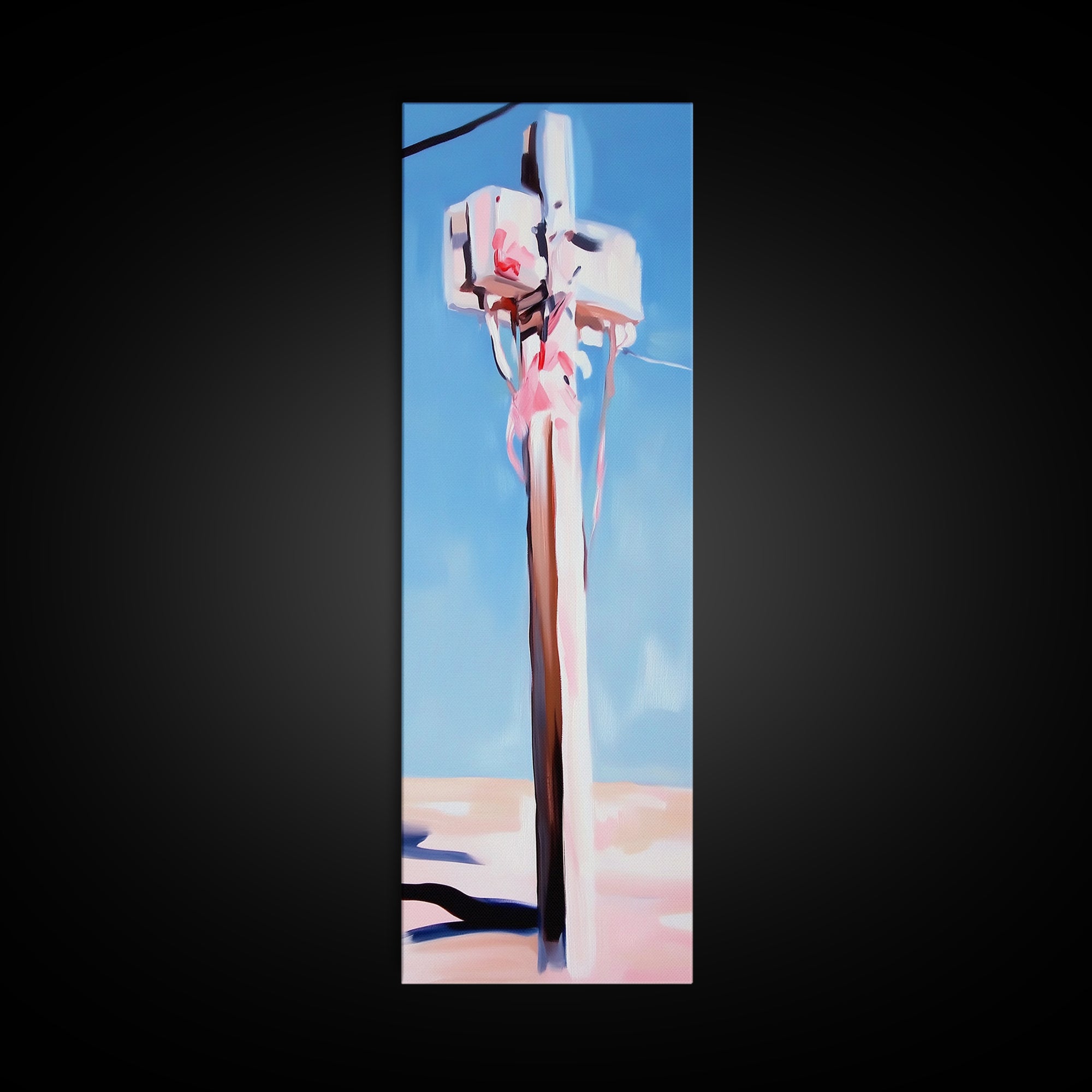 Coastal Utility Pole, Minimalist Beach Art, Soft Pastel Aesthetic, Sky Blue Landscape, Modern Wall Decor, Framed Canvas Print, Ocean Vibes