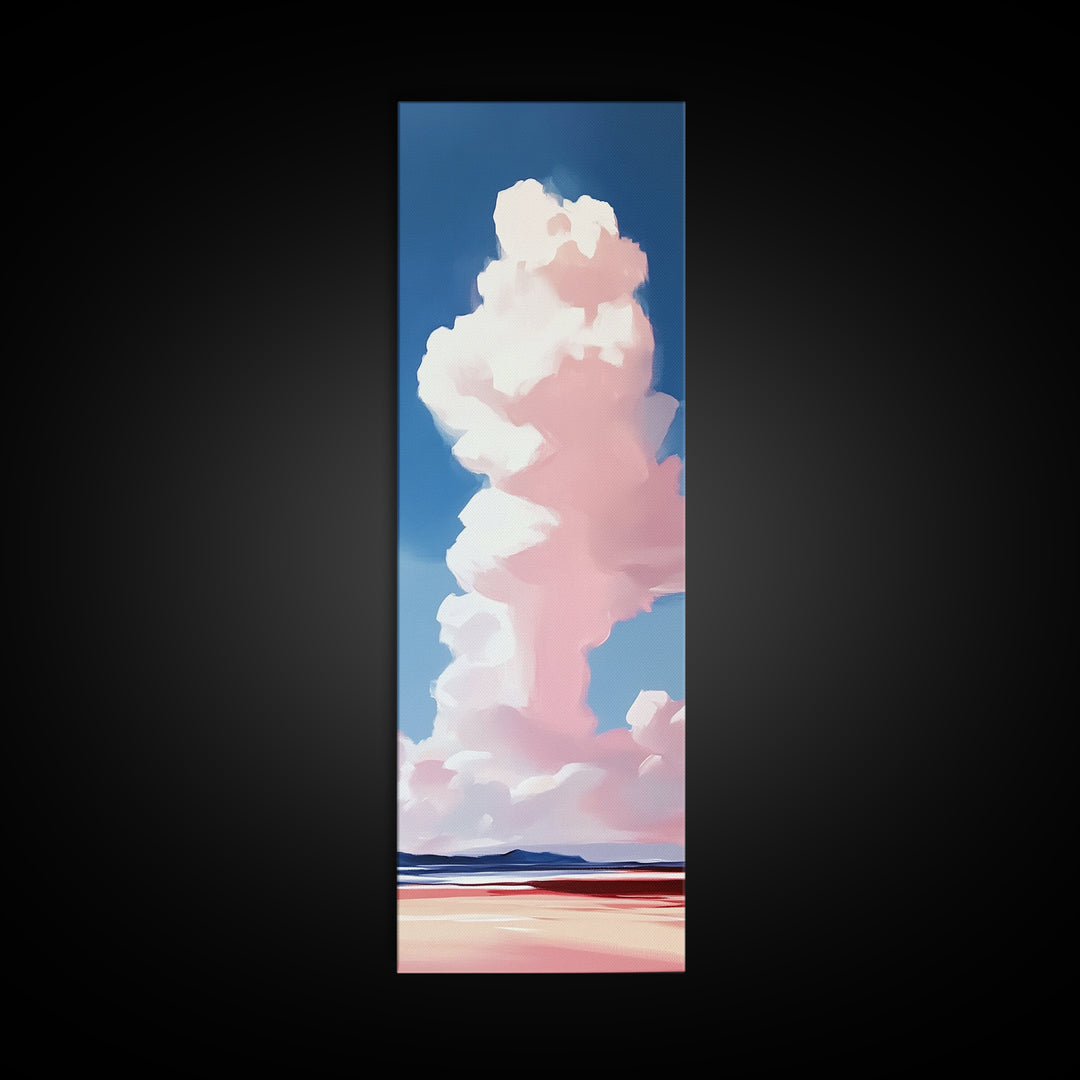 Pink Clouds, Serene Landscape, Minimalist Sky Art, Dreamy Coastal Scene, Soft Pastel Home Decor, Large Framed Canvas Print, Living Room Art