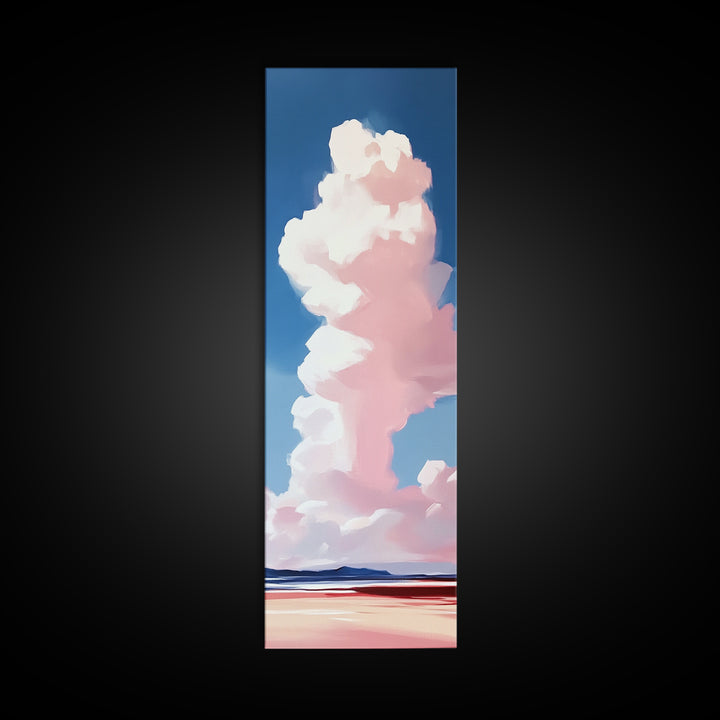 Pink Clouds, Serene Landscape, Minimalist Sky Art, Dreamy Coastal Scene, Soft Pastel Home Decor, Large Framed Canvas Print, Living Room Art