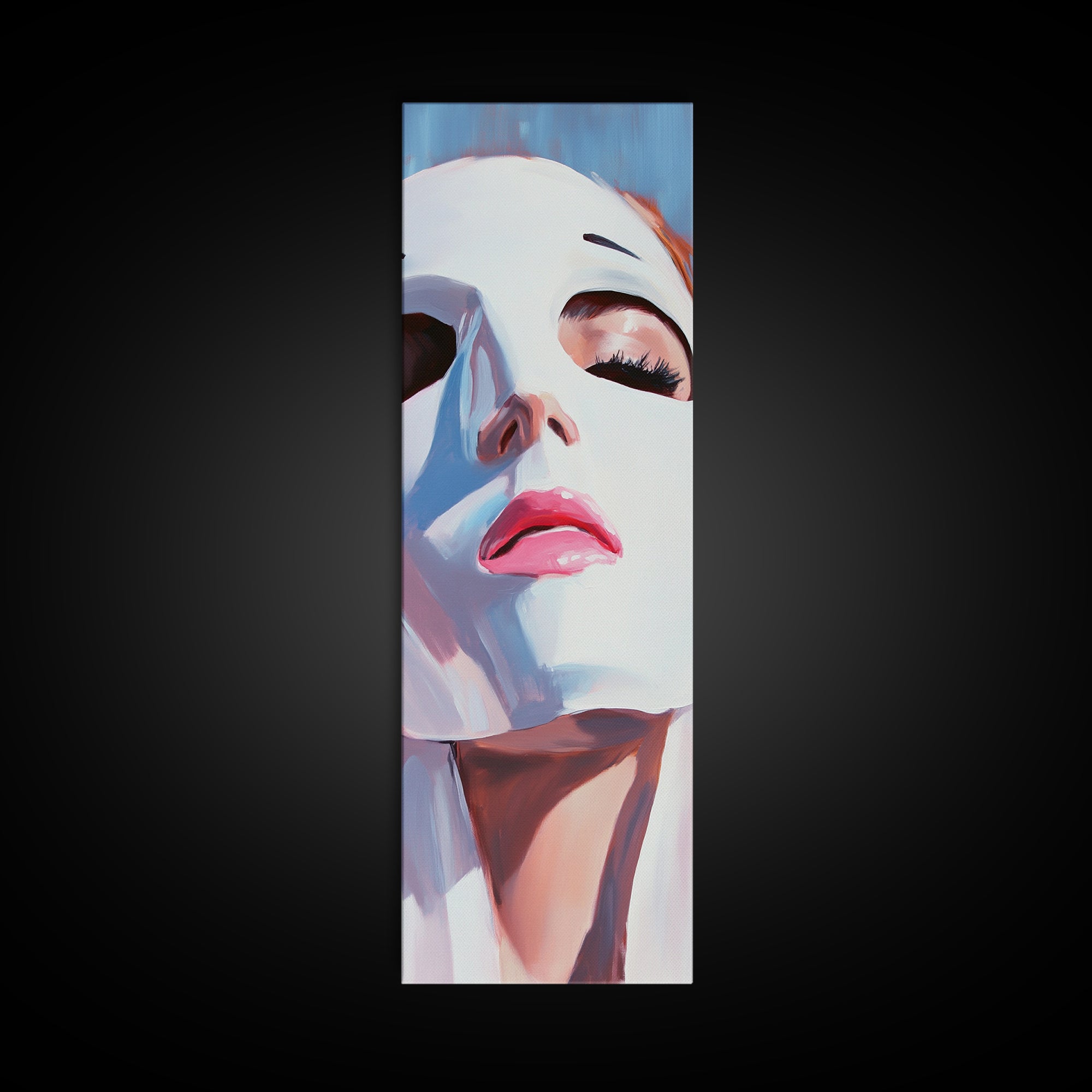 Masked Woman Portrait, Surreal Face Art, Abstract Feminine Painting, Contemporary Wall Art, Modern Aesthetic, Framed Canvas Print