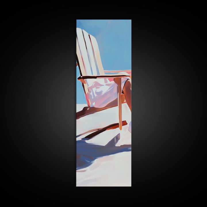 Beach Chair Relaxation, coastal art, summer vibes, minimalist beach painting, modern wall decor, living room art, framed canvas print