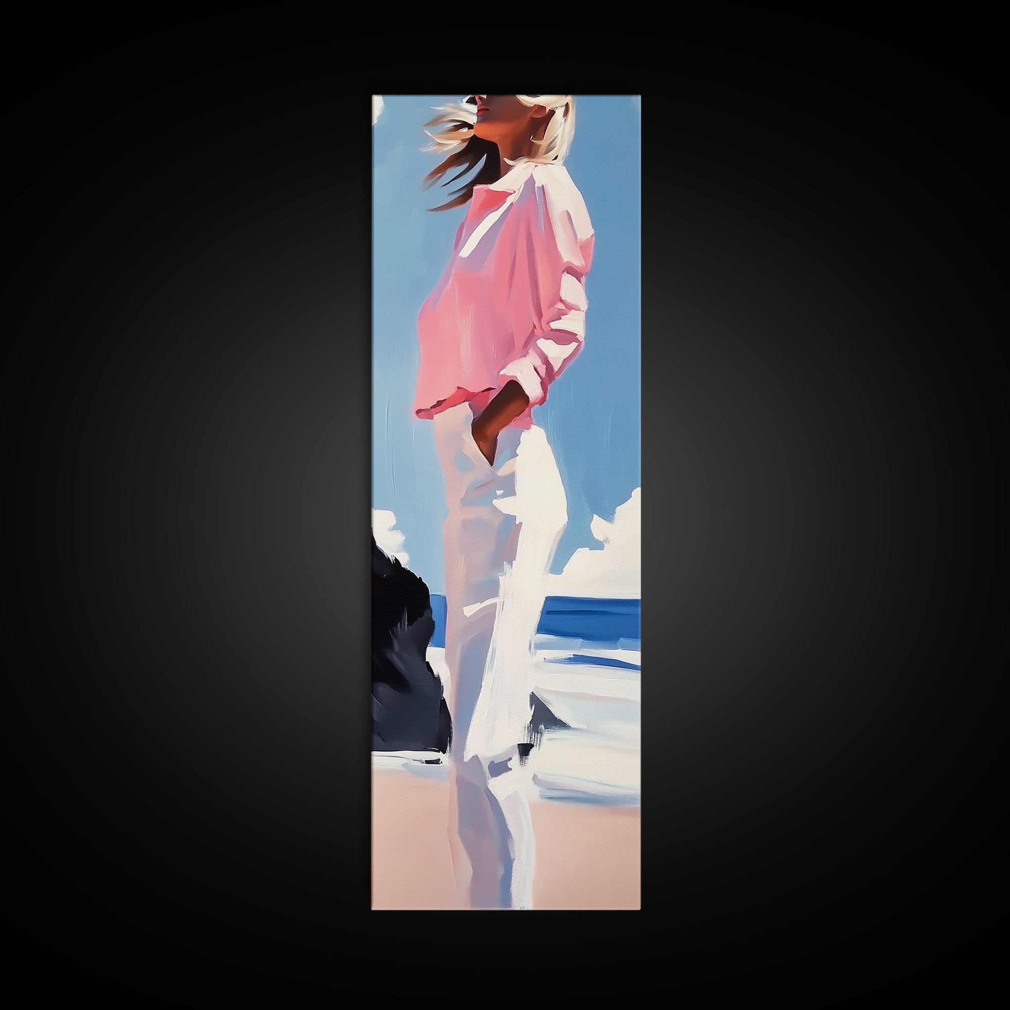 Coastal Breeze, Modern Boho, Soft Pastel Art, Framed Canvas Print, Bedroom Wall Decor, Feminine Aesthetic, Ocean Serenity