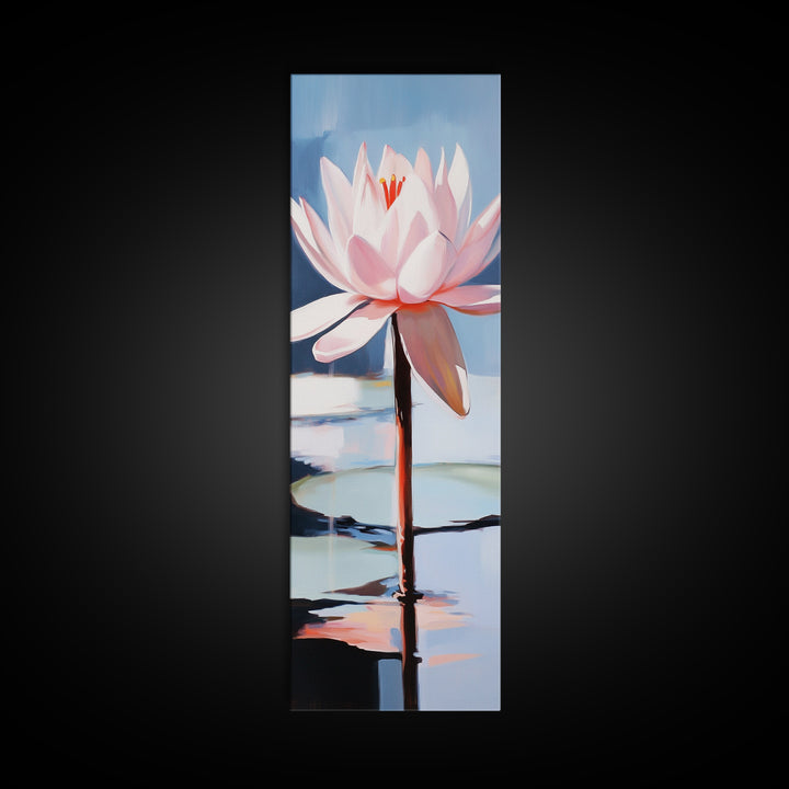 Blooming Lotus, Nature Inspired, Zen Aesthetic, Framed Canvas Print, Spa Wall Decor, Tranquil Water Art, Botanical Painting