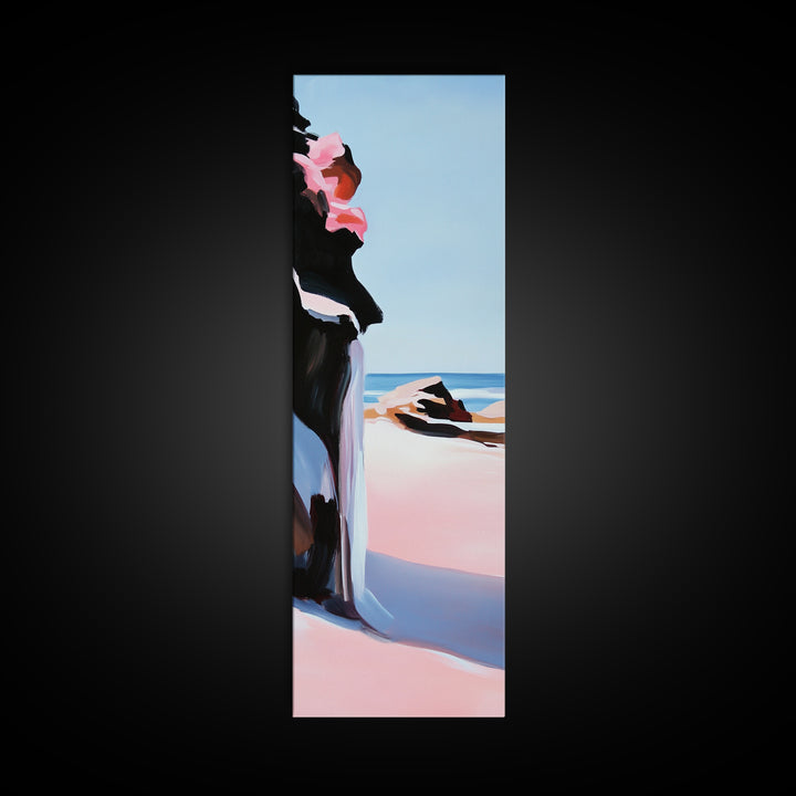 Coastal Cliffs, Pink Waves, Ocean Sunset, Canvas Print, Seascape Wall Art, Beach House Decor, Minimalist Coastal Art, Bedroom Wall Art