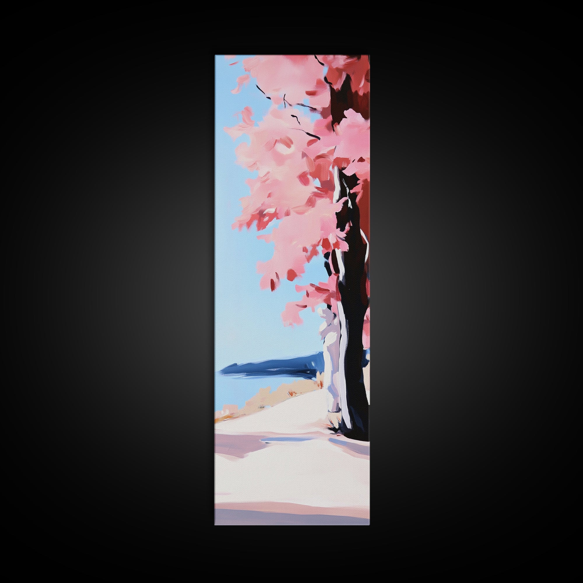Cherry Blossom Tree, Pink Aesthetic, Nature Wall Art, Framed Canvas Print, Modern Minimalist, Japanese Inspired, Bedroom Decor