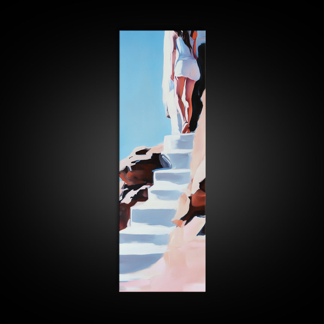 Cliffside Beauty, White Dress, Tranquil Escape, Canvas Print, Modern Wall Art, Boho Beach Decor, Bedroom Wall Art, Minimalist Coastal