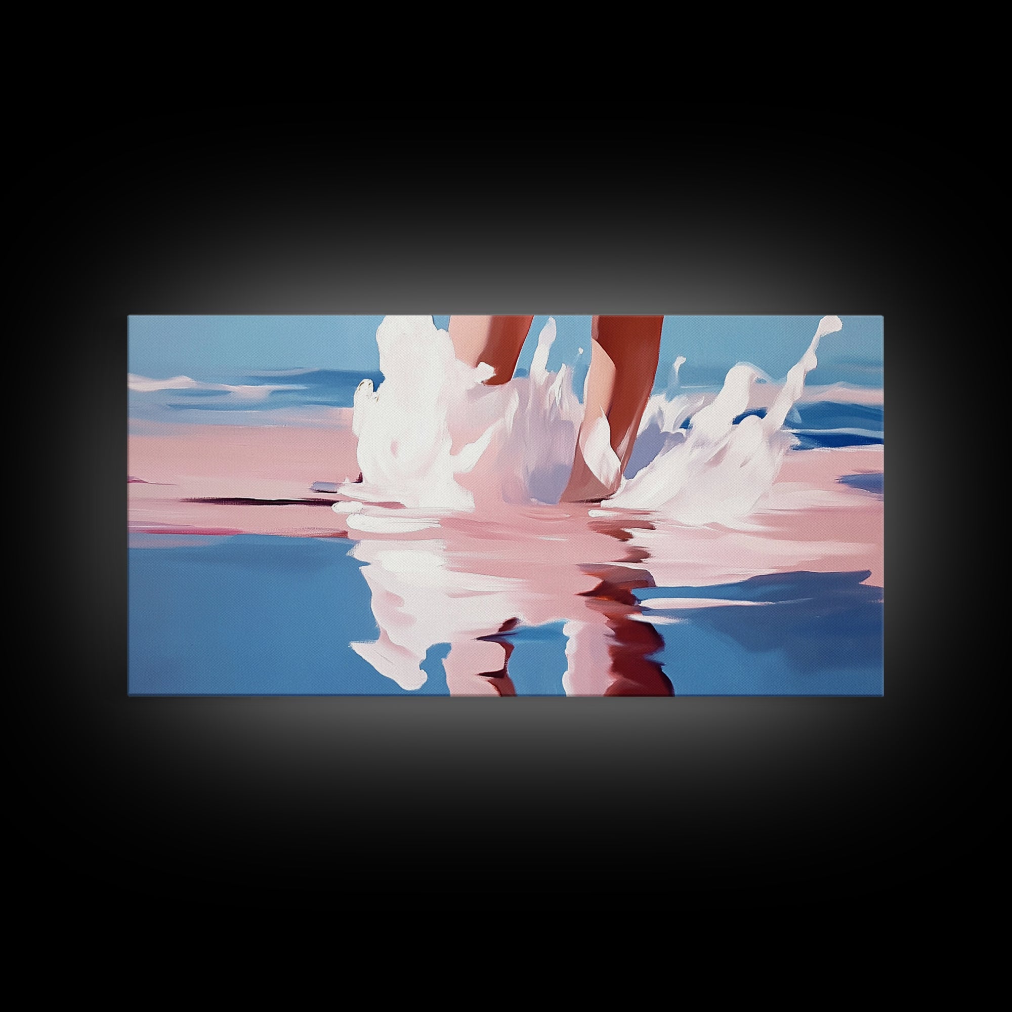 Ocean Reflection, Pink Waves, Beach Aesthetic, Coastal Art, Living Room Wall Art, Modern Seascape, Surreal Art, Framed Canvas Print