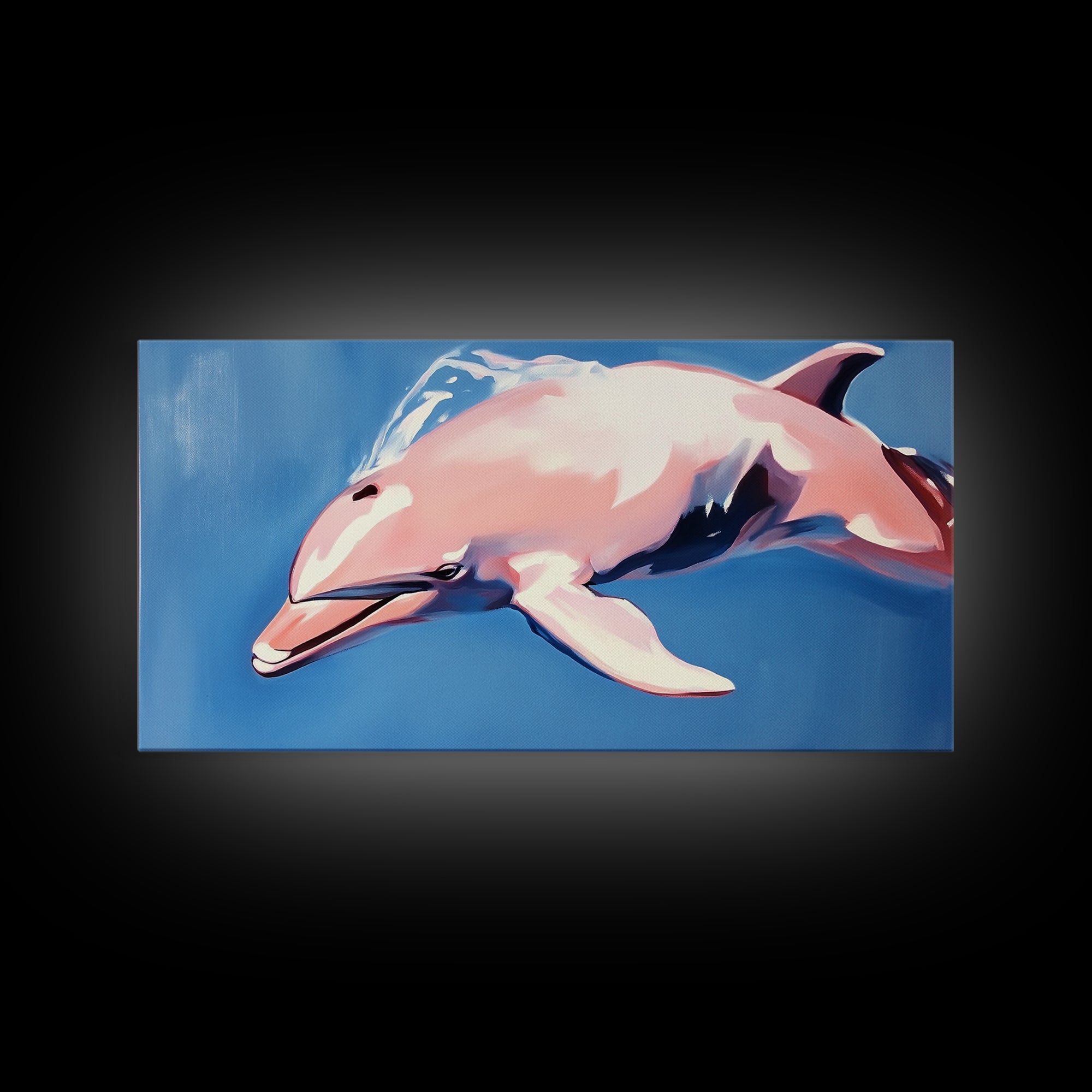 Dolphin Painting, Ocean Wall Art, Coastal Home Decor, Marine Life Artwork, Blue and Pink Art, Beach House Art, Framed Canvas Print