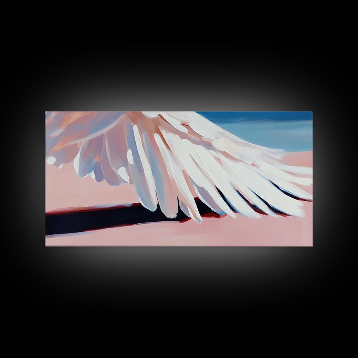 Bird Wing Painting, Abstract Nature Art, Soft Pastel Wall Art, Minimalist Feather Print, Elegant Aesthetic, Framed Canvas Print