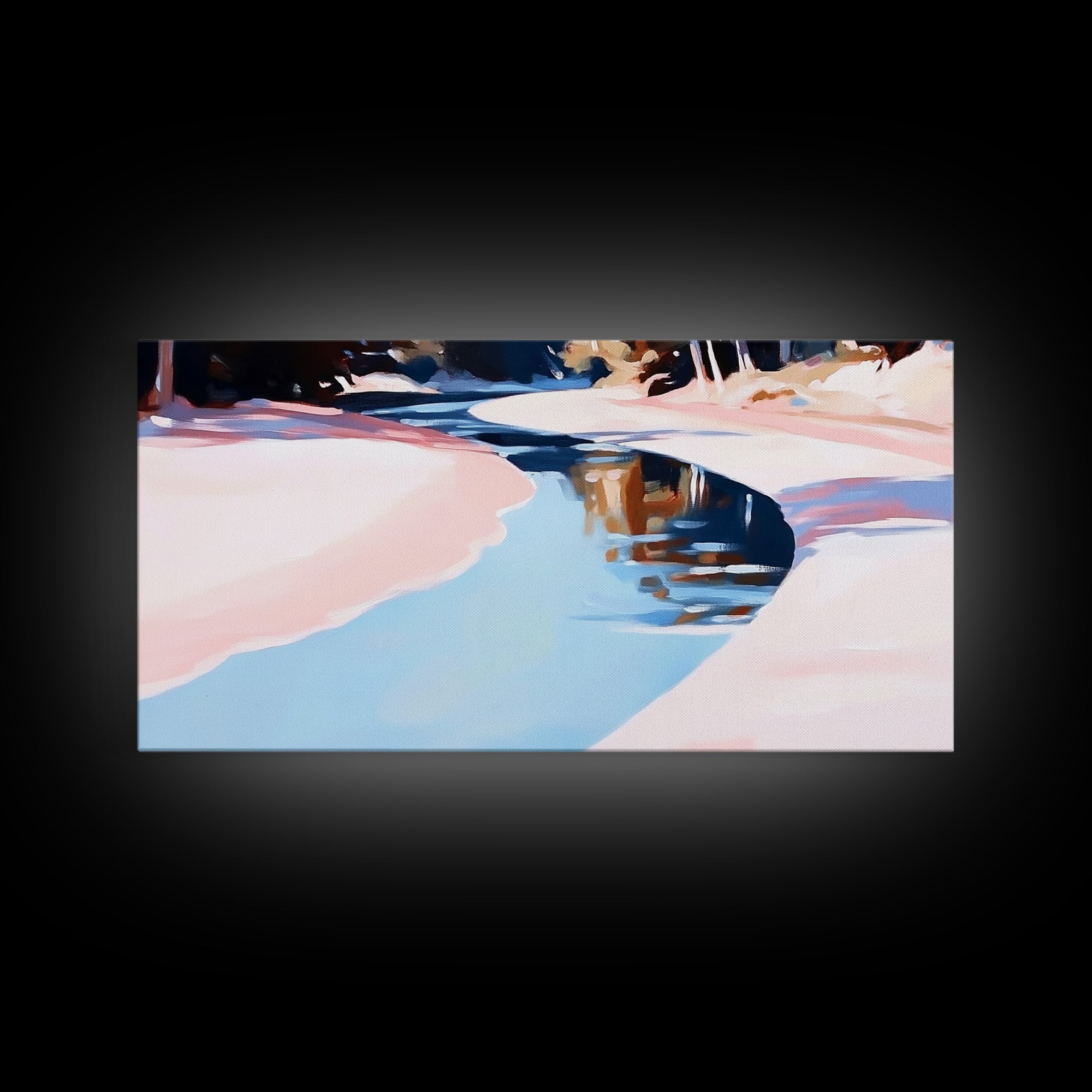 River Reflection, Serene Water Scene, Tranquil Nature Wall Art, Soft Pastel Landscape, Rustic Wilderness Decor, Framed Canvas Print