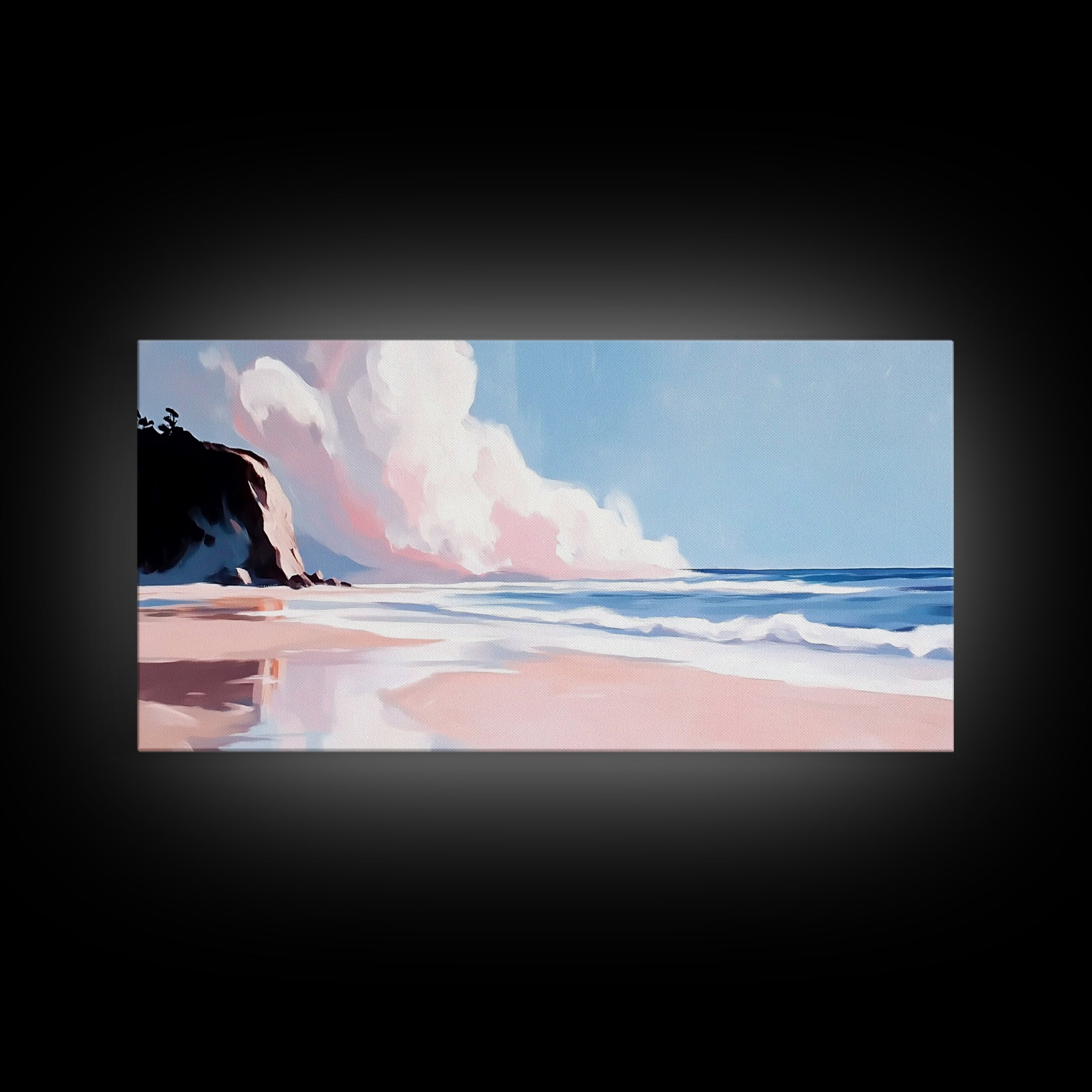 Ocean Cliff, Dreamy Coastal Landscape, Pastel Seascape Art, Framed Canvas Print, Beach House Wall Decor, Relaxing Ocean Scene
