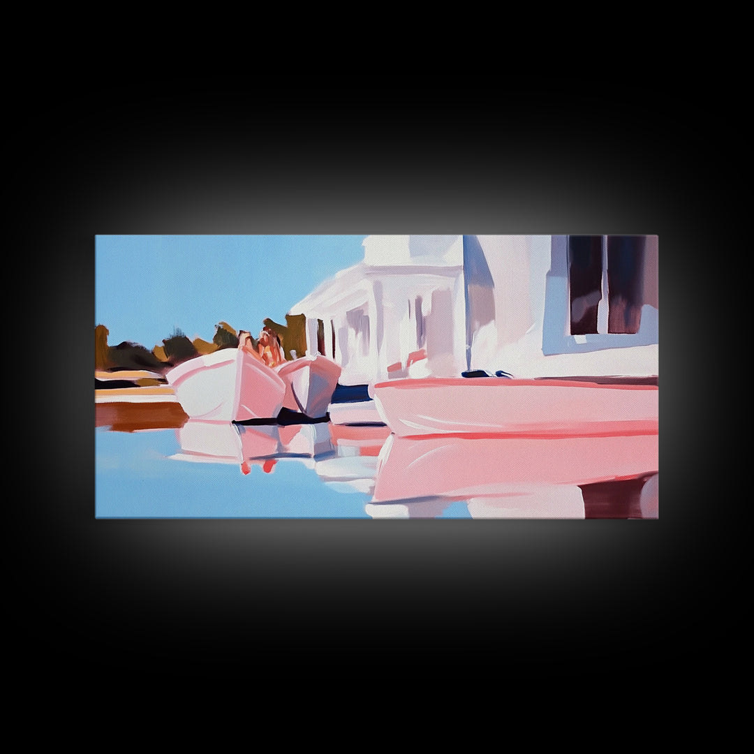 Boats Harbor, Reflection, Canvas Print, Coastal Art, Nautical Wall Art, Minimalist Home Decor, Serene Seascape, Modern Living Room Art