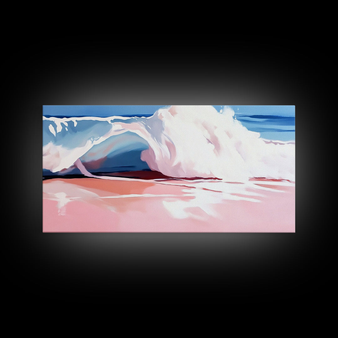 Ocean Wave, Soft Pink, Beach Scene, Canvas Print, Coastal Wall Art, Modern Home Decor, Nautical Aesthetic, Tranquil Bedroom Wall Art
