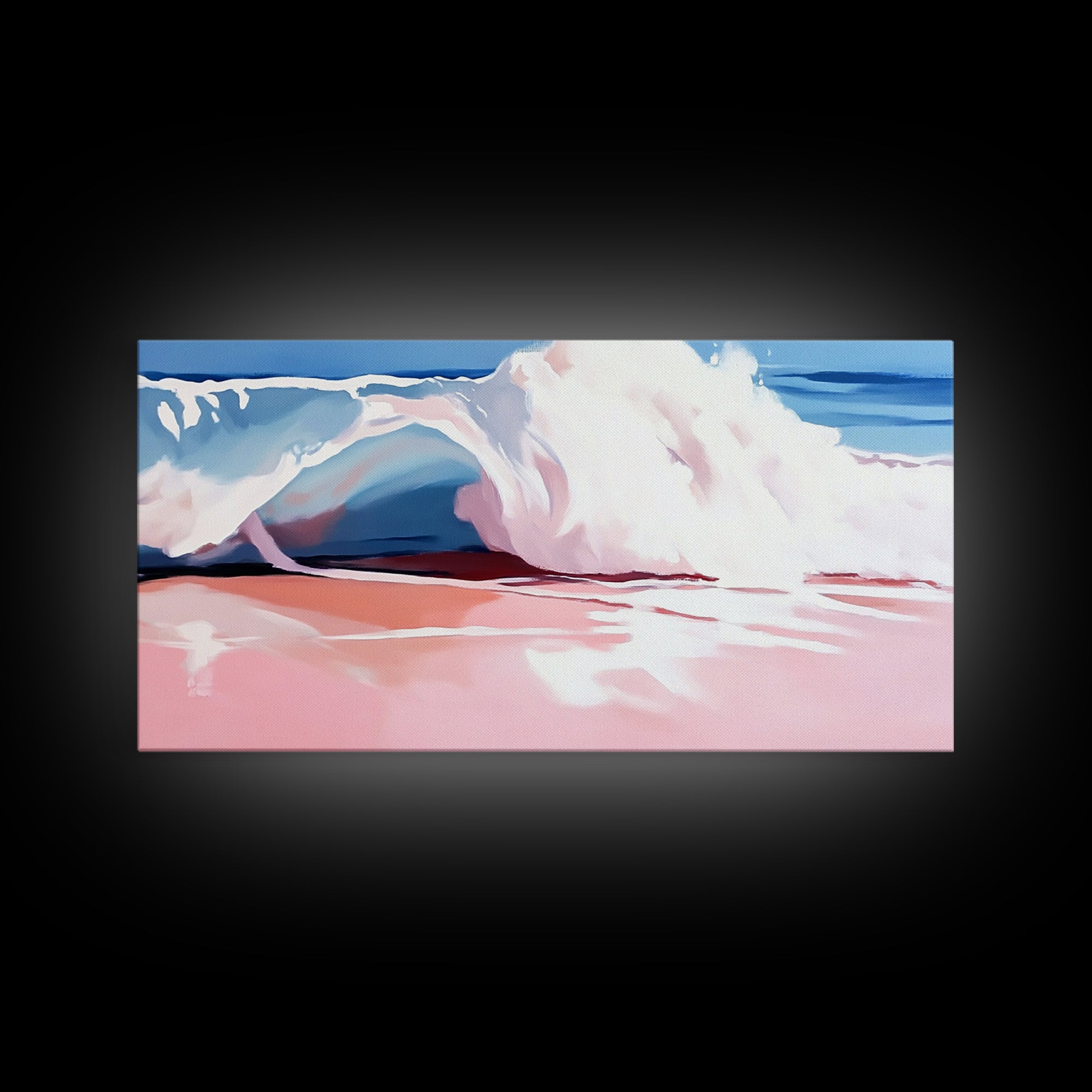 Ocean Wave, Soft Pink, Beach Scene, Canvas Print, Coastal Wall Art, Modern Home Decor, Nautical Aesthetic, Tranquil Bedroom Wall Art