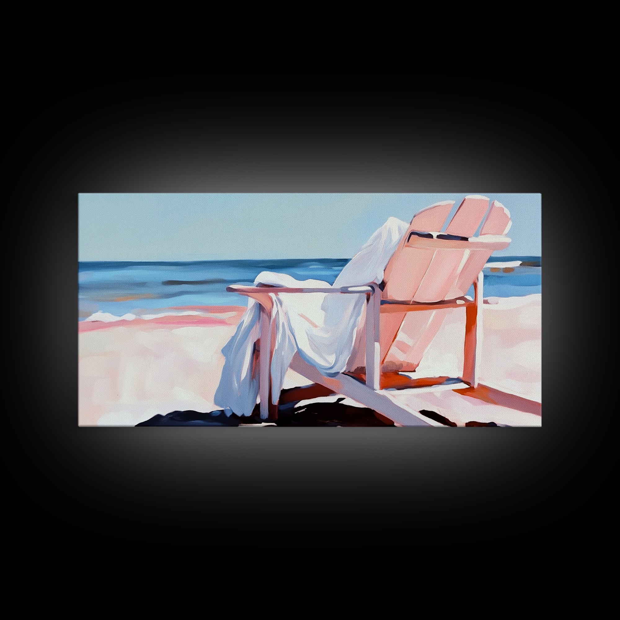 Beach Chair, Ocean View, Coastal Relaxation, Serene Seaside Art, Nautical Home Decor, Pastel Aesthetic, Living Room Wall Art, Canvas Print