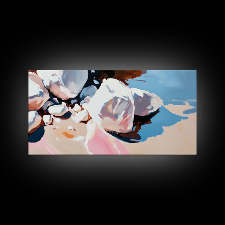 River Stones, Natural Elements, Boho Earthy Decor, Canvas Print, Minimalist Landscape, Zen Inspired Wall Art, Calm and Neutral