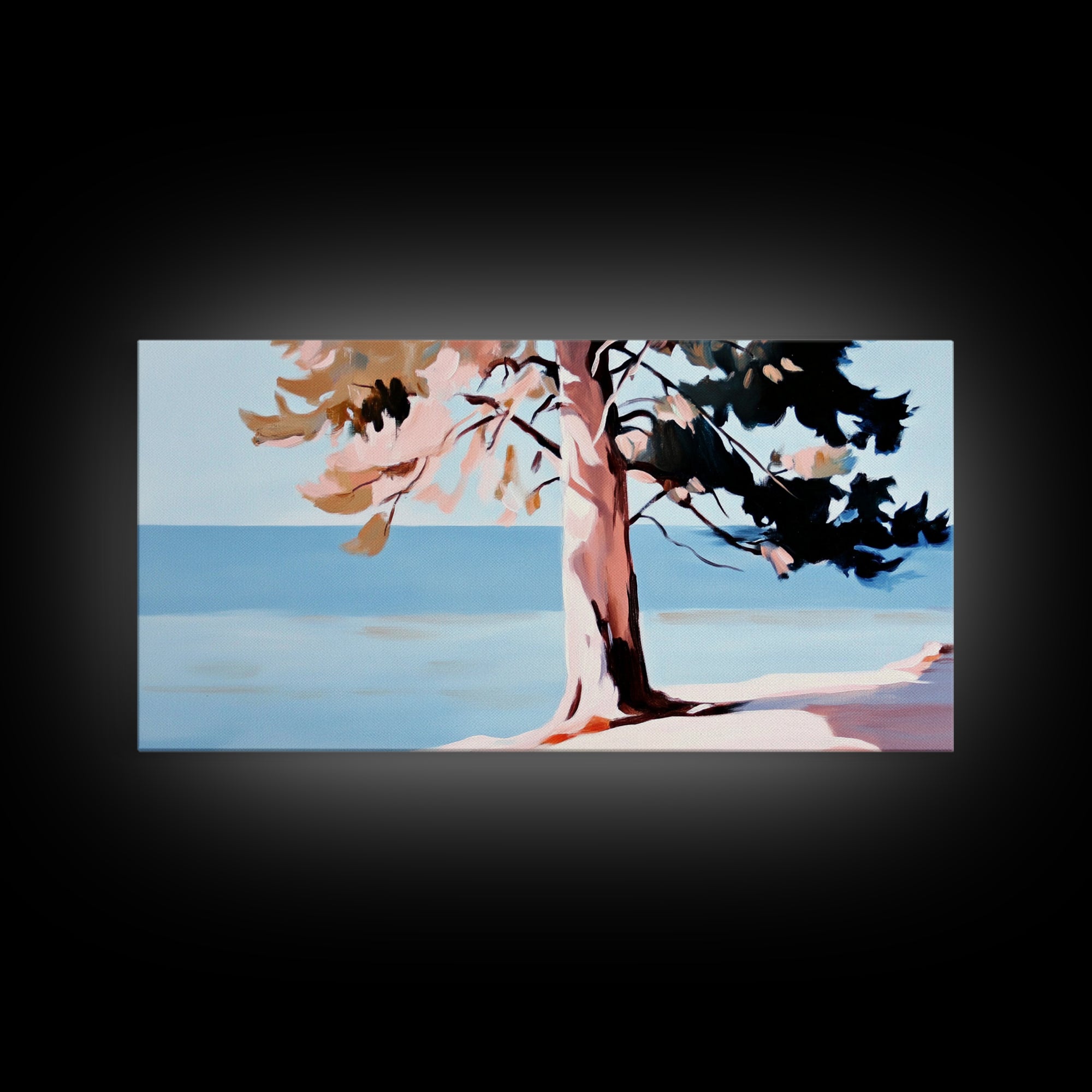 Coastal Tree, Ocean Breeze, Nature Landscape, Serene Scene, Framed Canvas Print, Beach House Wall Art, Relaxing Home Decor, Minimalist