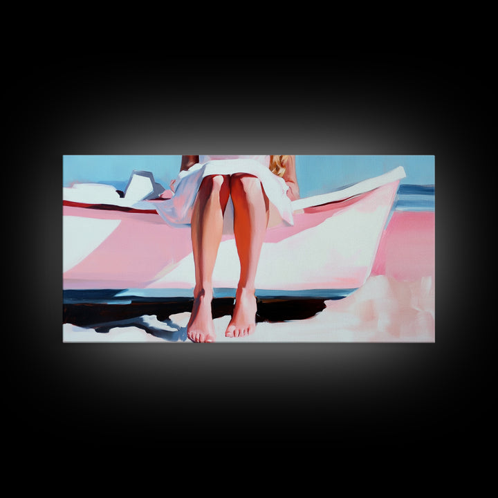 Barefoot on Boat, Coastal Lifestyle, Serene Beach Art, Nautical Aesthetic, Minimalist Wall Decor, Pastel Home Art, Canvas Print