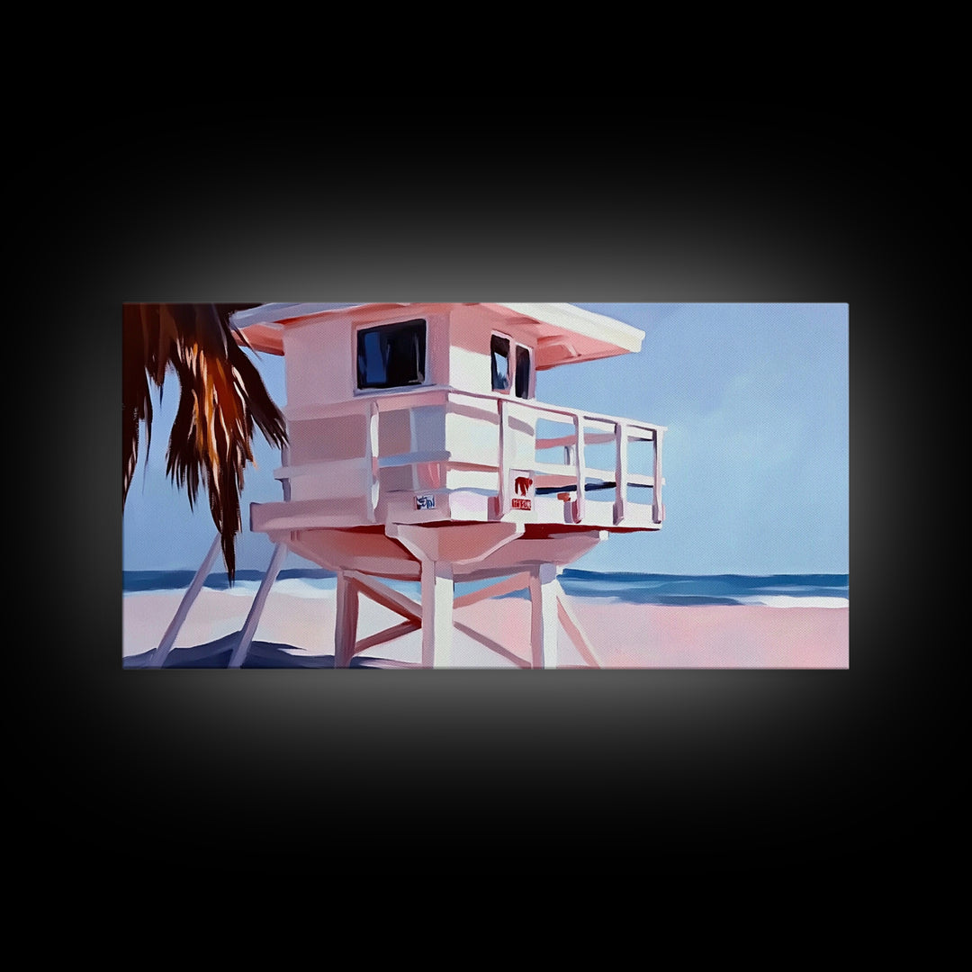 Beach Lifeguard Tower, Coastal Wall Art, Minimalist Beach Print, Boho Coastal Decor, Summer Beach House, Living Room Canvas Print