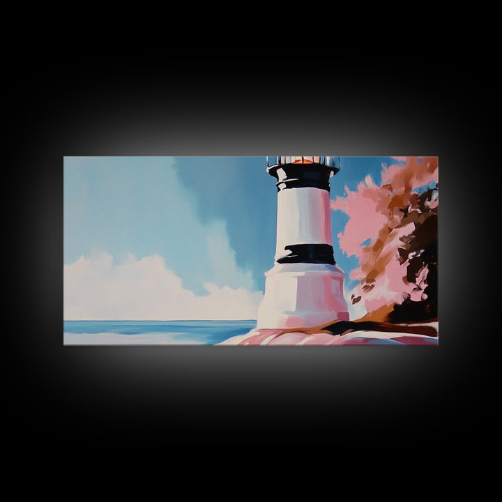 Black and White Lighthouse, Nautical Wall Art, Coastal Decor, Ocean Seascape, Modern Minimalist, Living Room Canvas Print