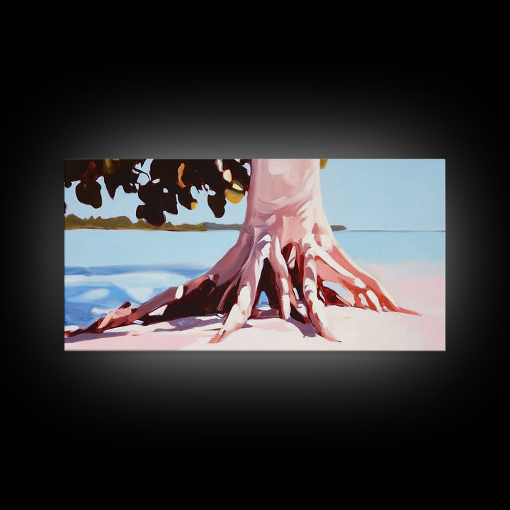 Coastal Tree Roots, Tropical Beach Art, Seaside Nature Print, Boho Coastal Decor, Nautical Wall Art, Living Room Canvas Print