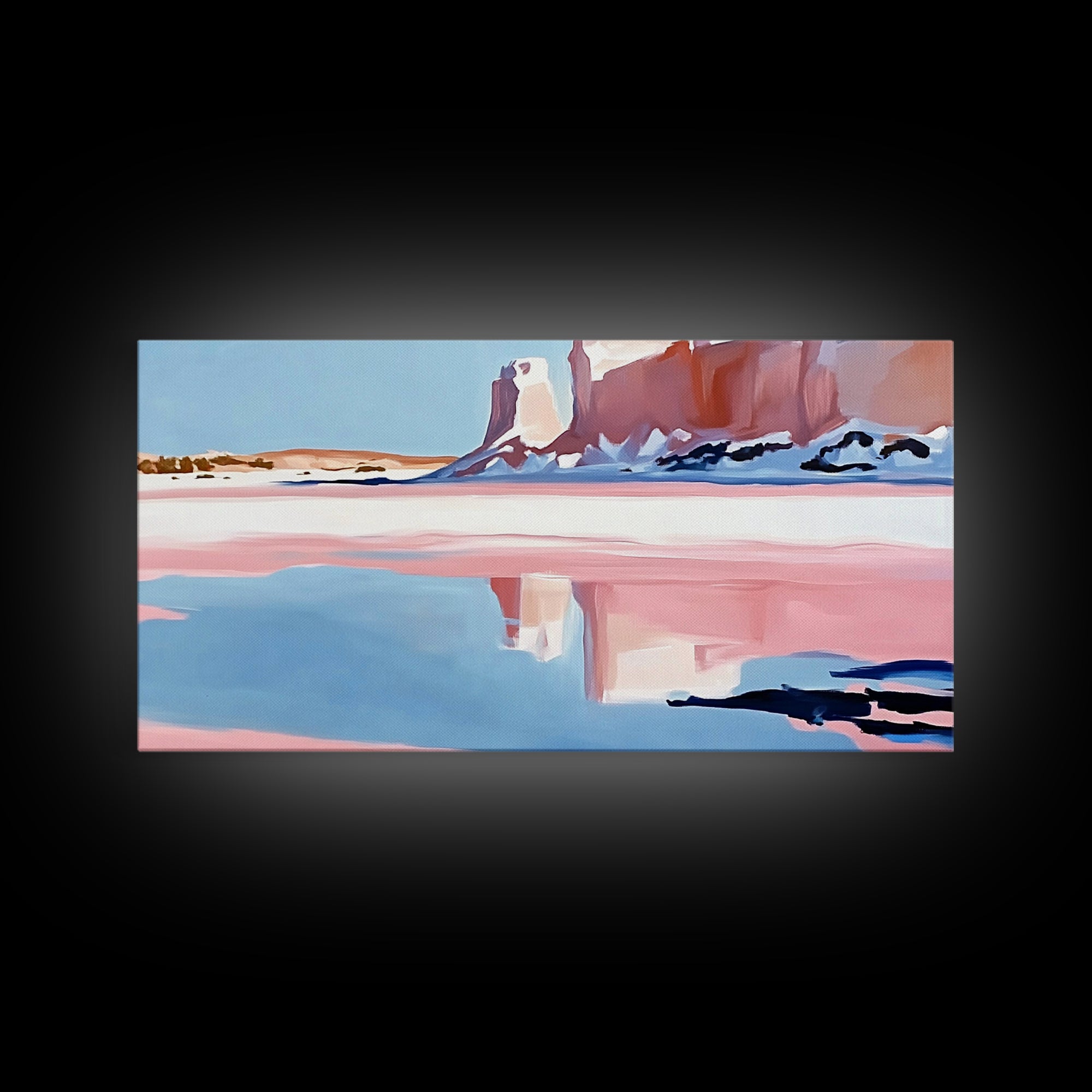 Desert Canyon Reflection, Southwest Landscape Art, Boho Nature Print, Western Wall Decor, Earthy Minimalist, Living Room Framed Canvas Print