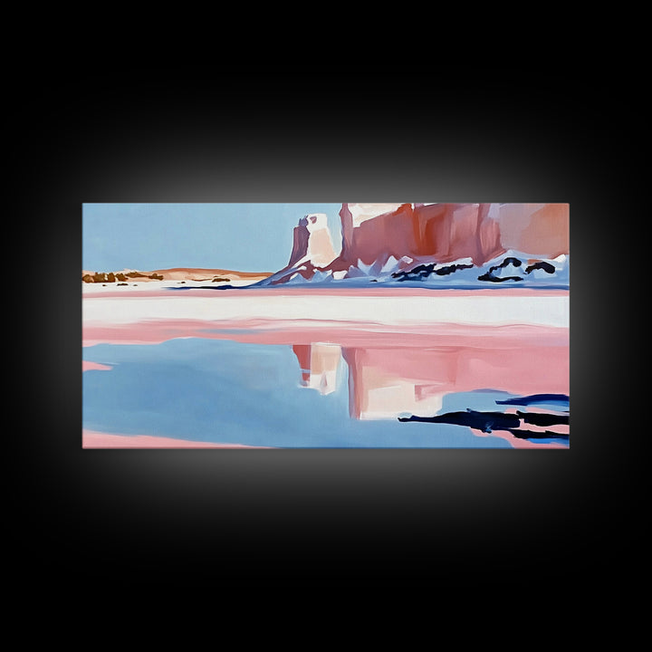 Desert Canyon Reflection, Southwest Landscape Art, Boho Nature Print, Western Wall Decor, Earthy Minimalist, Living Room Framed Canvas Print