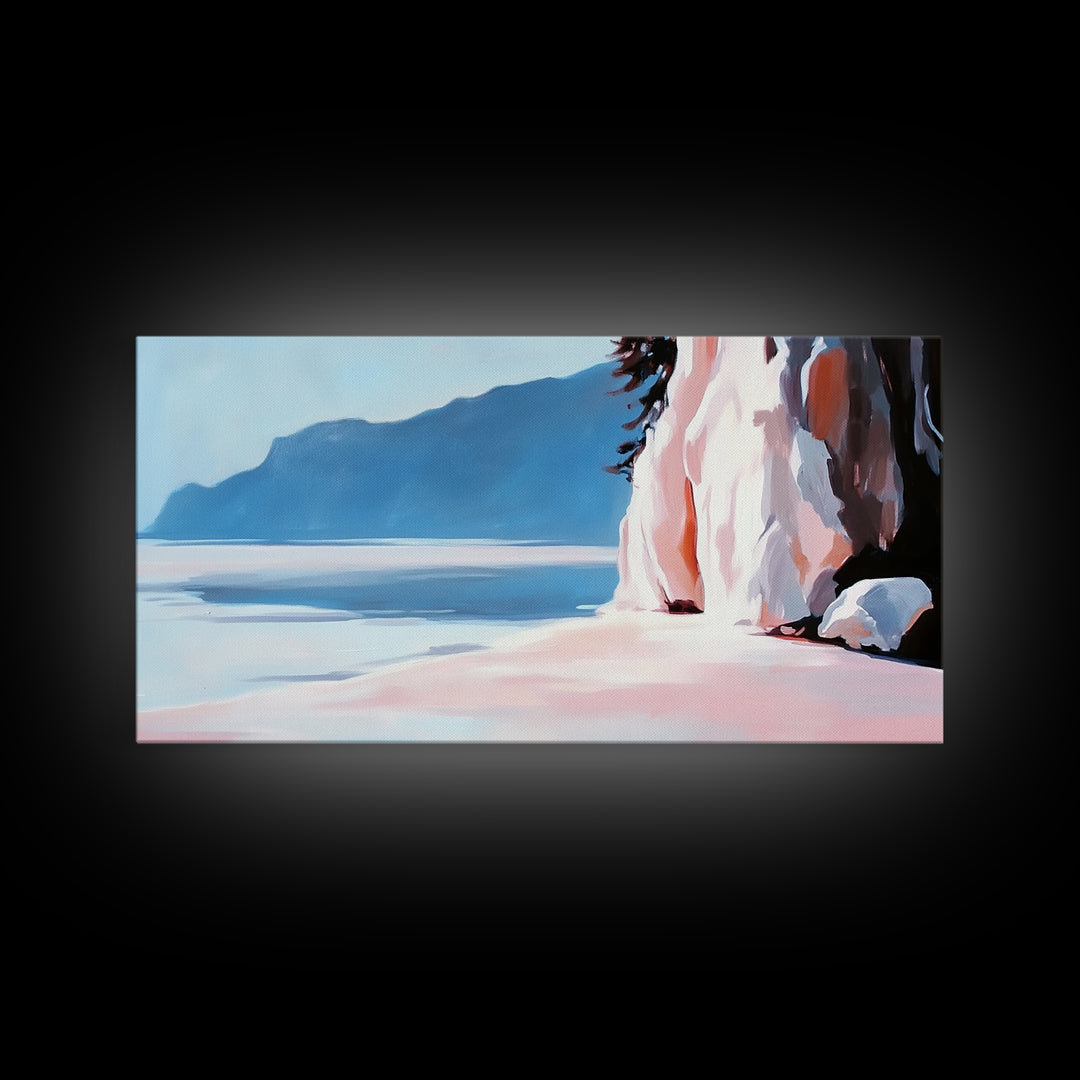 Cliffside Shoreline, Coastal Nature Print, Ocean Landscape Art, Scenic Beach Decor, Nautical Adventure Wall Art, Office Canvas Print