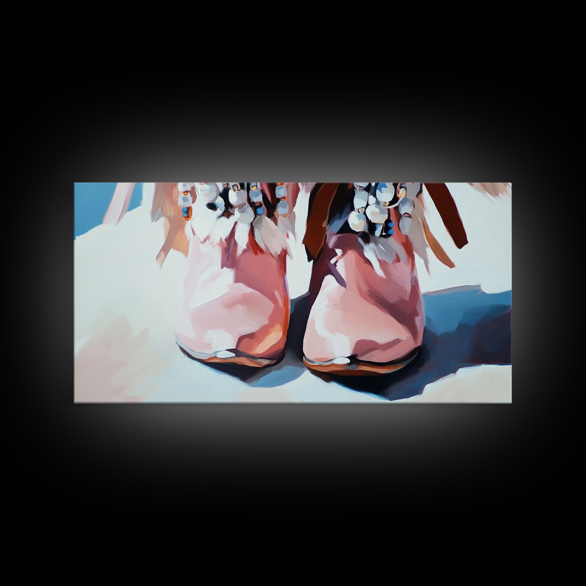 Boho Boots, Western Fashion, Beaded Cowboy Style, Rustic Aesthetic, Country Chic Decor, Modern Americana Art, Bedroom Wall Art