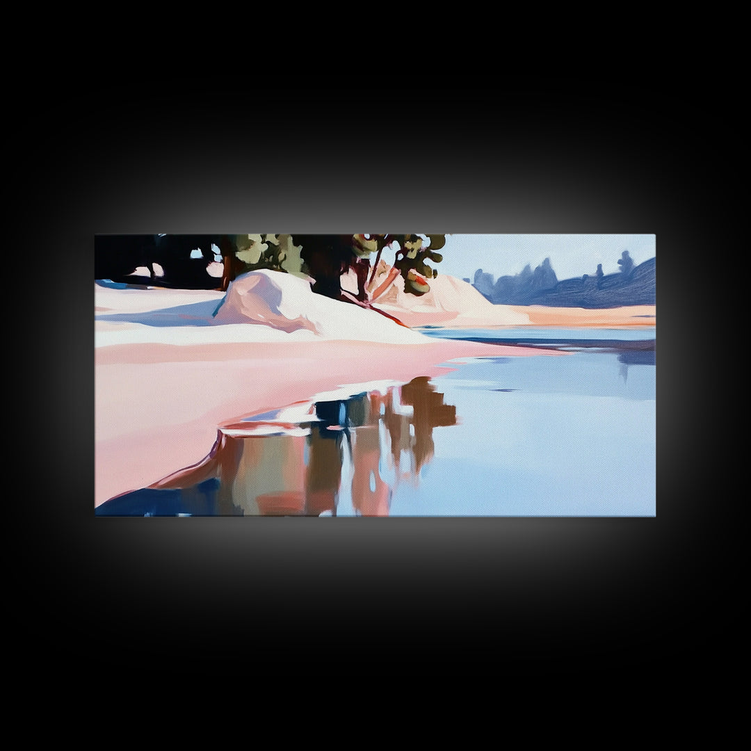 Coastal Tree, Overhang, Canvas Print, Ocean-inspired decor, modern beach wall art, pastel seascape, tranquil scenery, tropical vibes