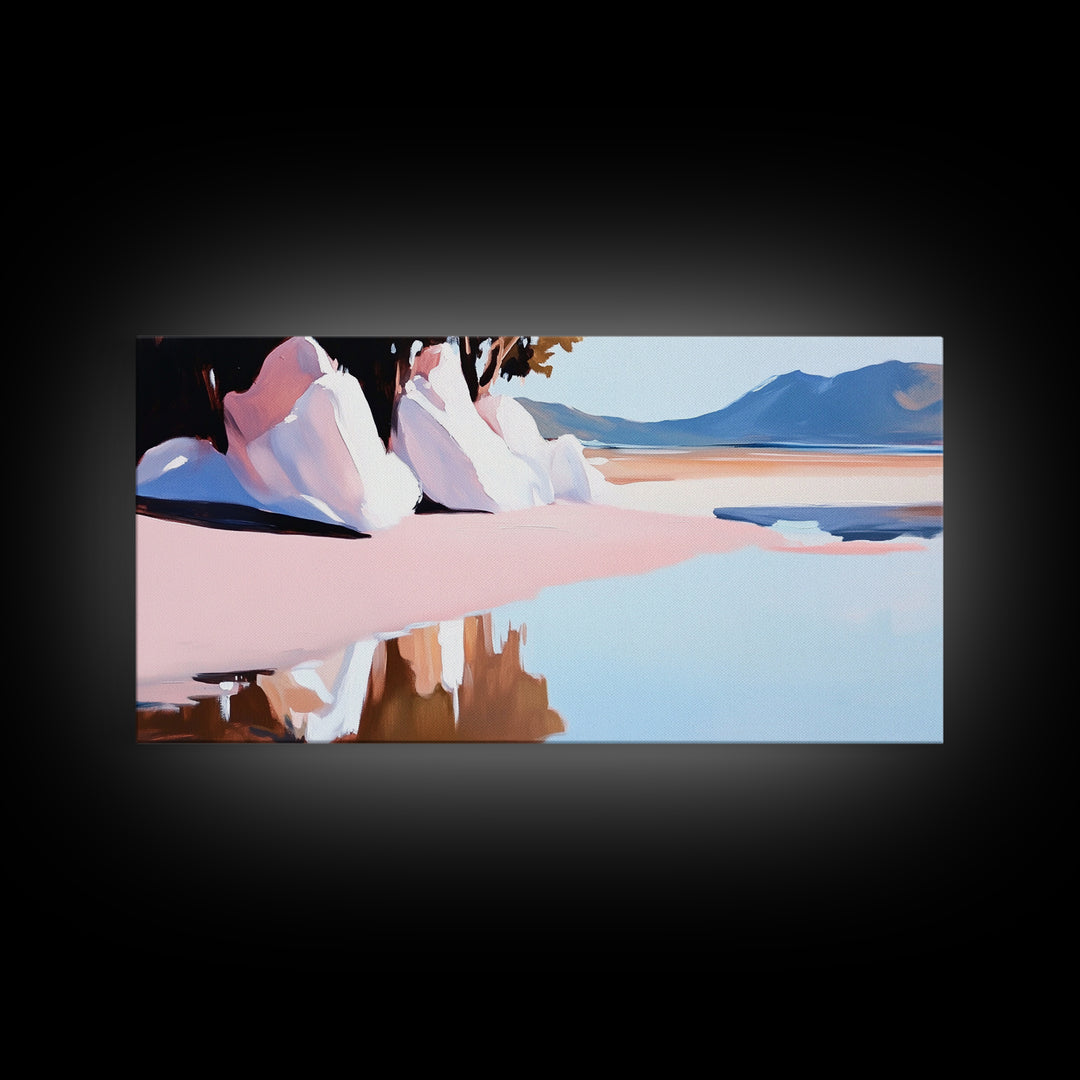 Beach Reflection, Sand, Canvas Print, Modern coastal decor, boho beach painting, tranquil water reflections, soft pastels, minimalist art